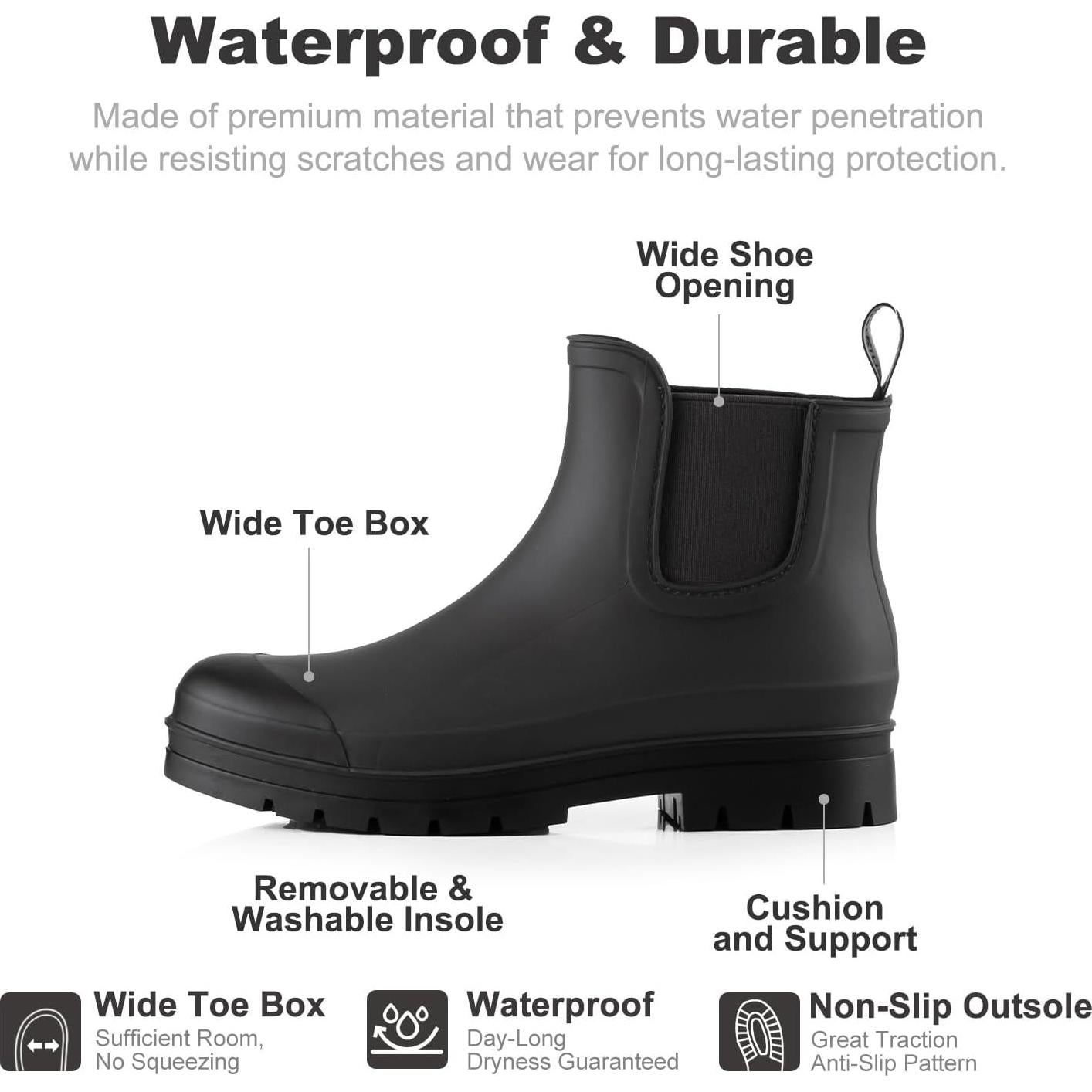 Botas de Lluvia Planone Mujeres 9 Ancho Gris Oscuro/Negro