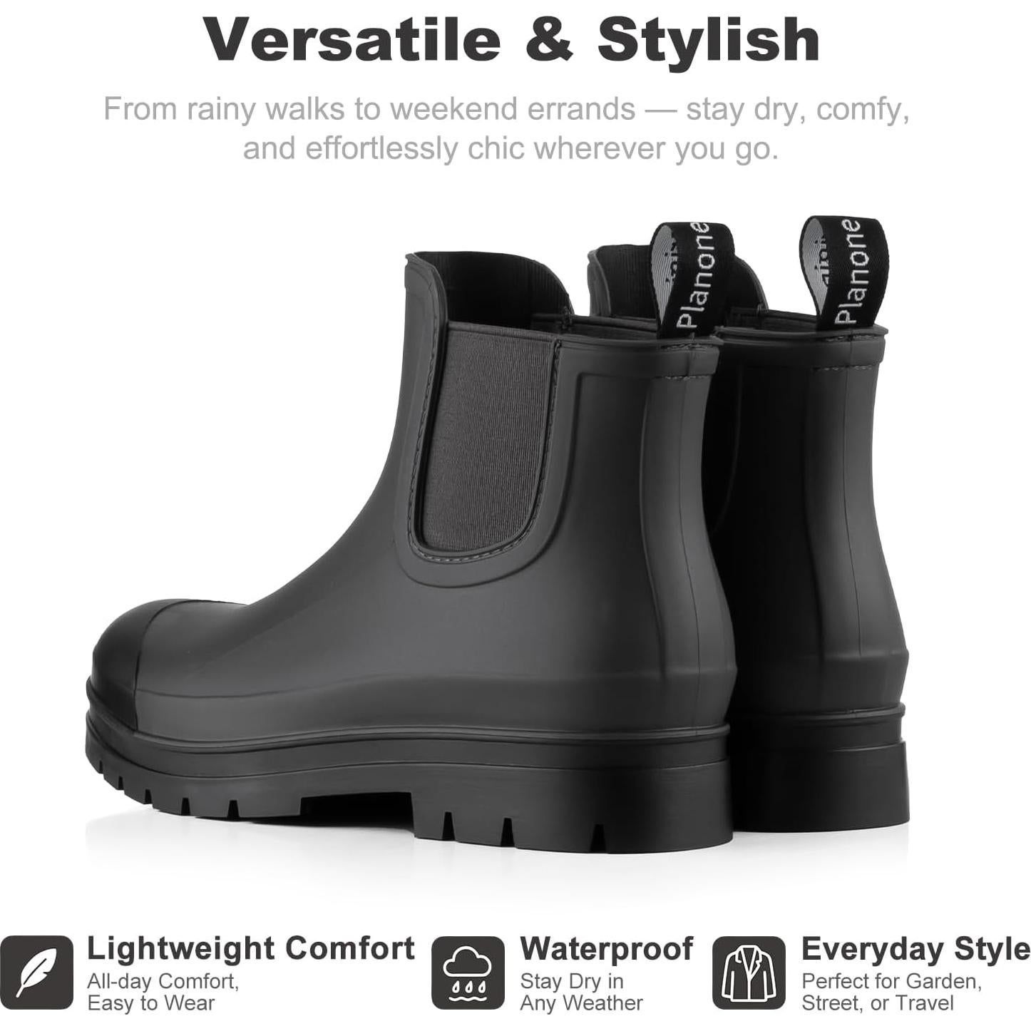 Botas de Lluvia Planone Mujeres 9 Ancho Gris Oscuro/Negro