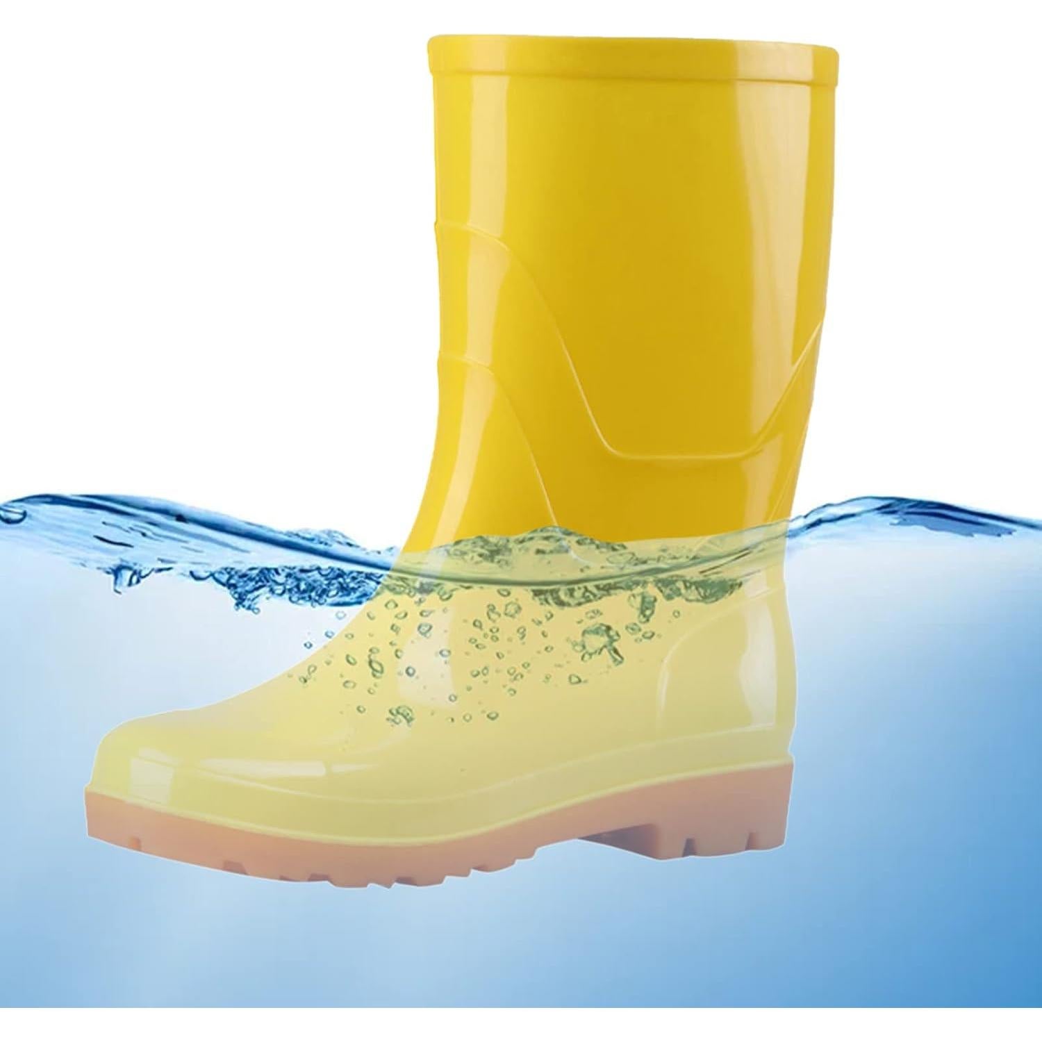 Botas de Lluvia Amarillas Mujeres Impermeables Media Pantorrilla