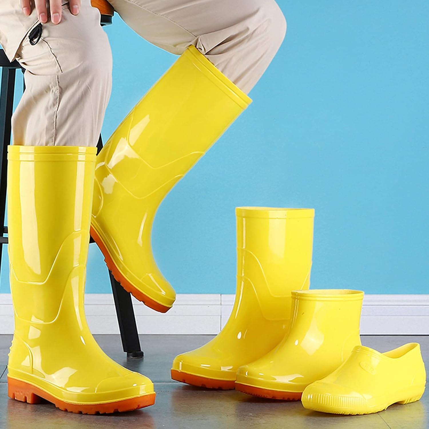 Botas de Lluvia Amarillas Mujeres Impermeables Media Pantorrilla