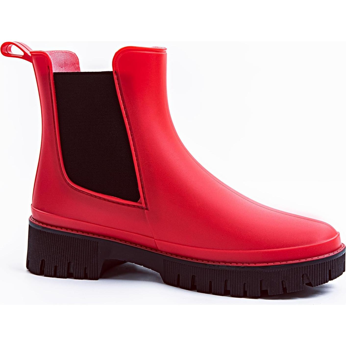 Botas de lluvia cortas para mujer Chelsea impermeables rojas