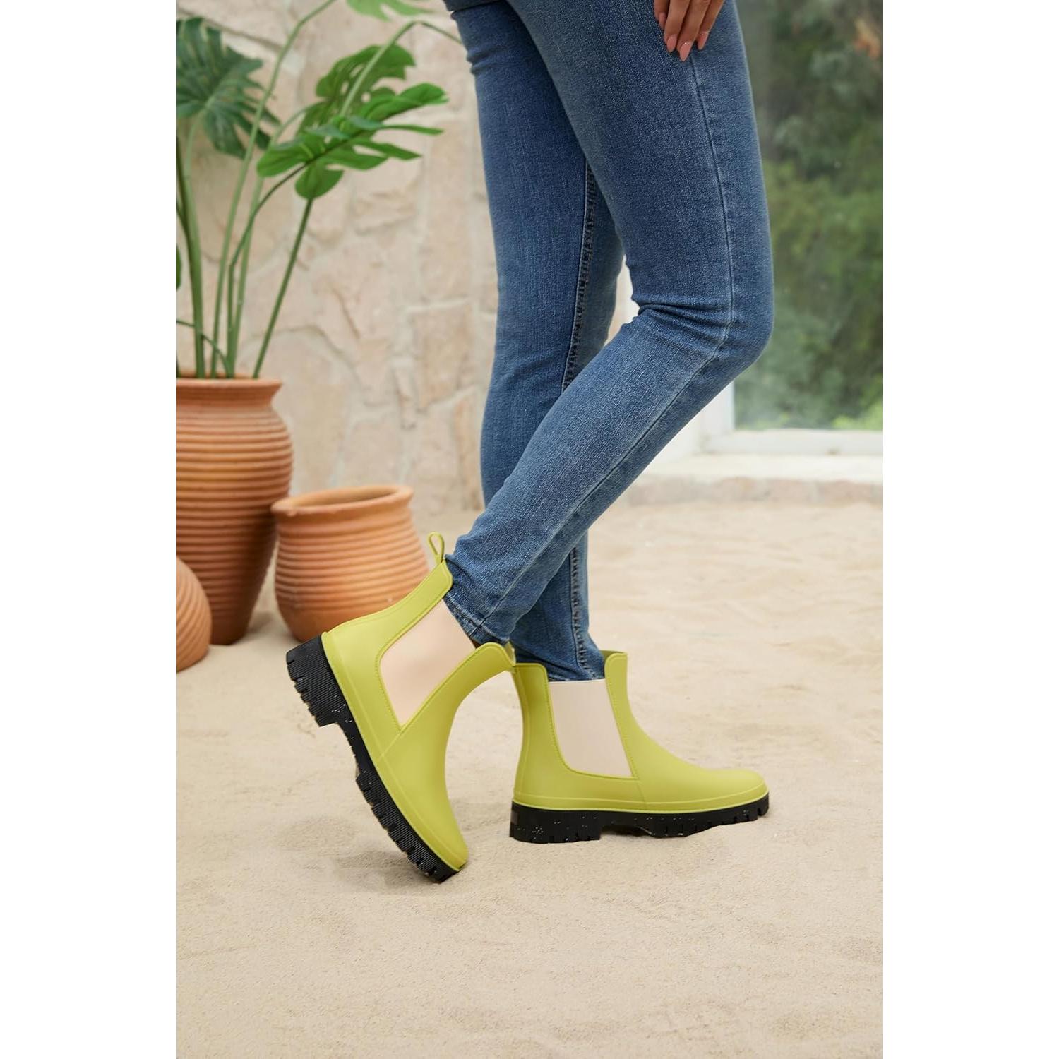 Botas de lluvia cortas para mujer Chelsea impermeables rojas