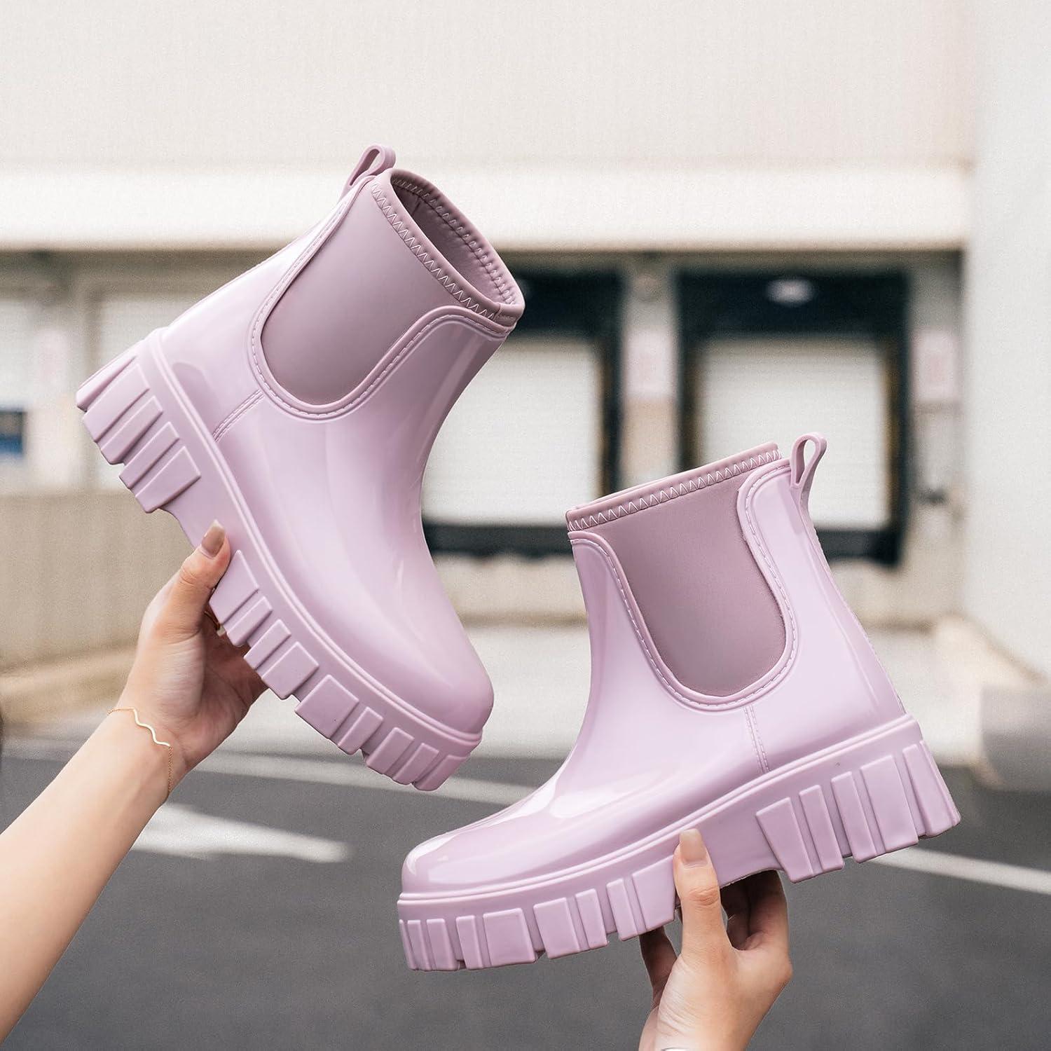 Botas de Lluvia para Mujeres Goma Antideslizantes Rosa 38.5