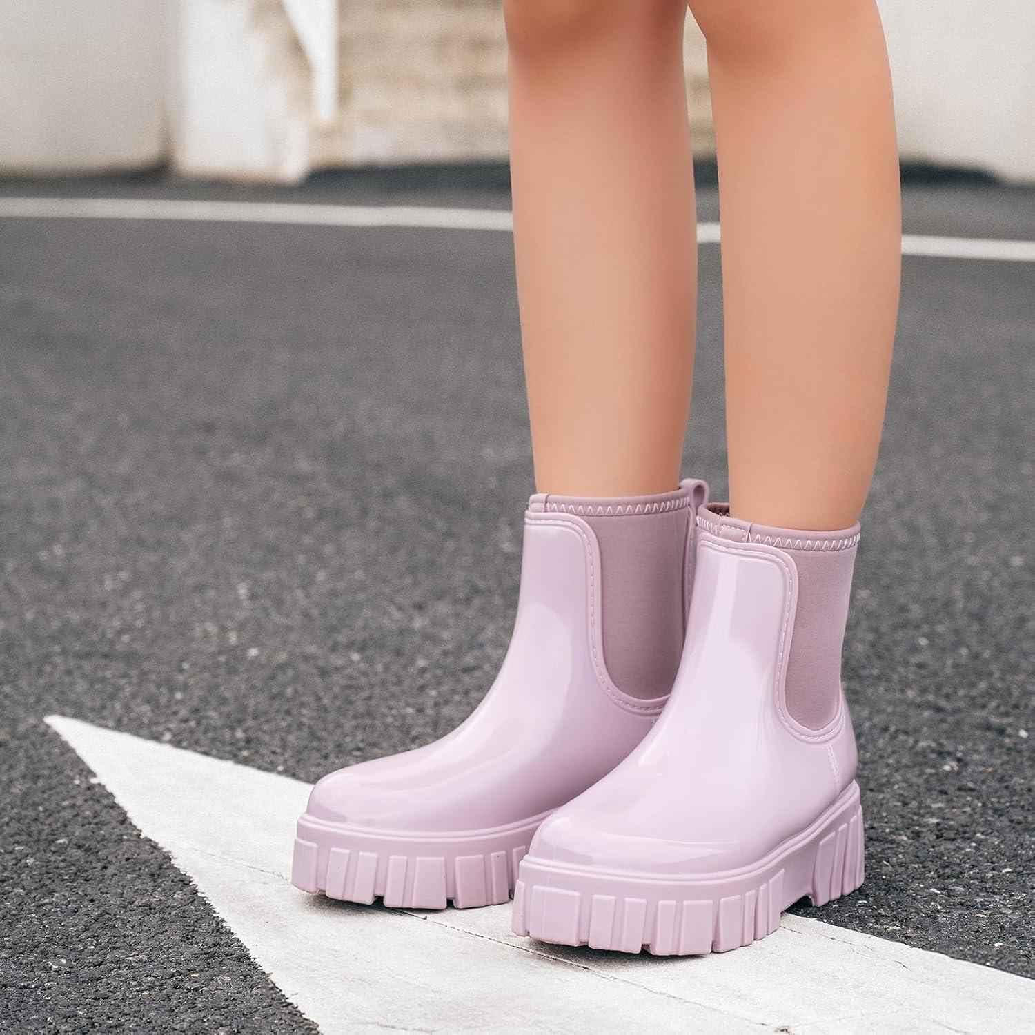 Botas de Lluvia para Mujeres Goma Antideslizantes Rosa 38.5