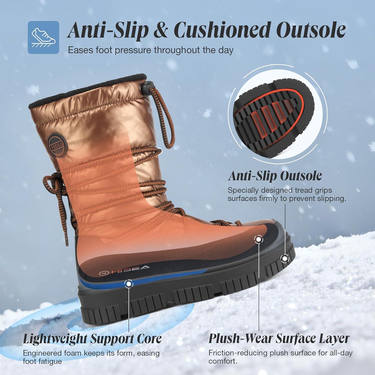 Botas de Nieve HISEA para Mujeres Impermeables Marrón T.8