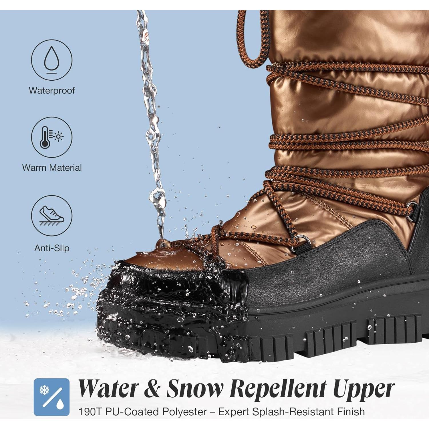 Botas de Nieve HISEA para Mujeres Impermeables Marrón T.8