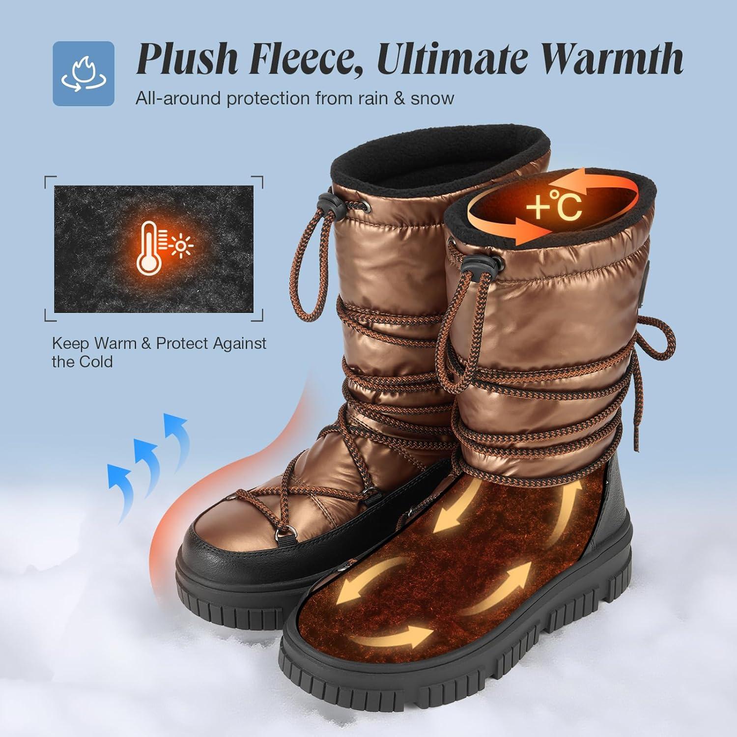 Botas de Nieve HISEA para Mujeres Impermeables Marrón T.8