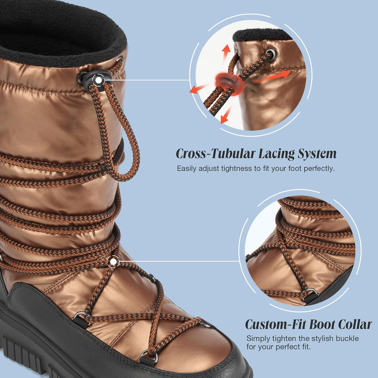 Botas de Nieve HISEA para Mujeres Impermeables Marrón T.8
