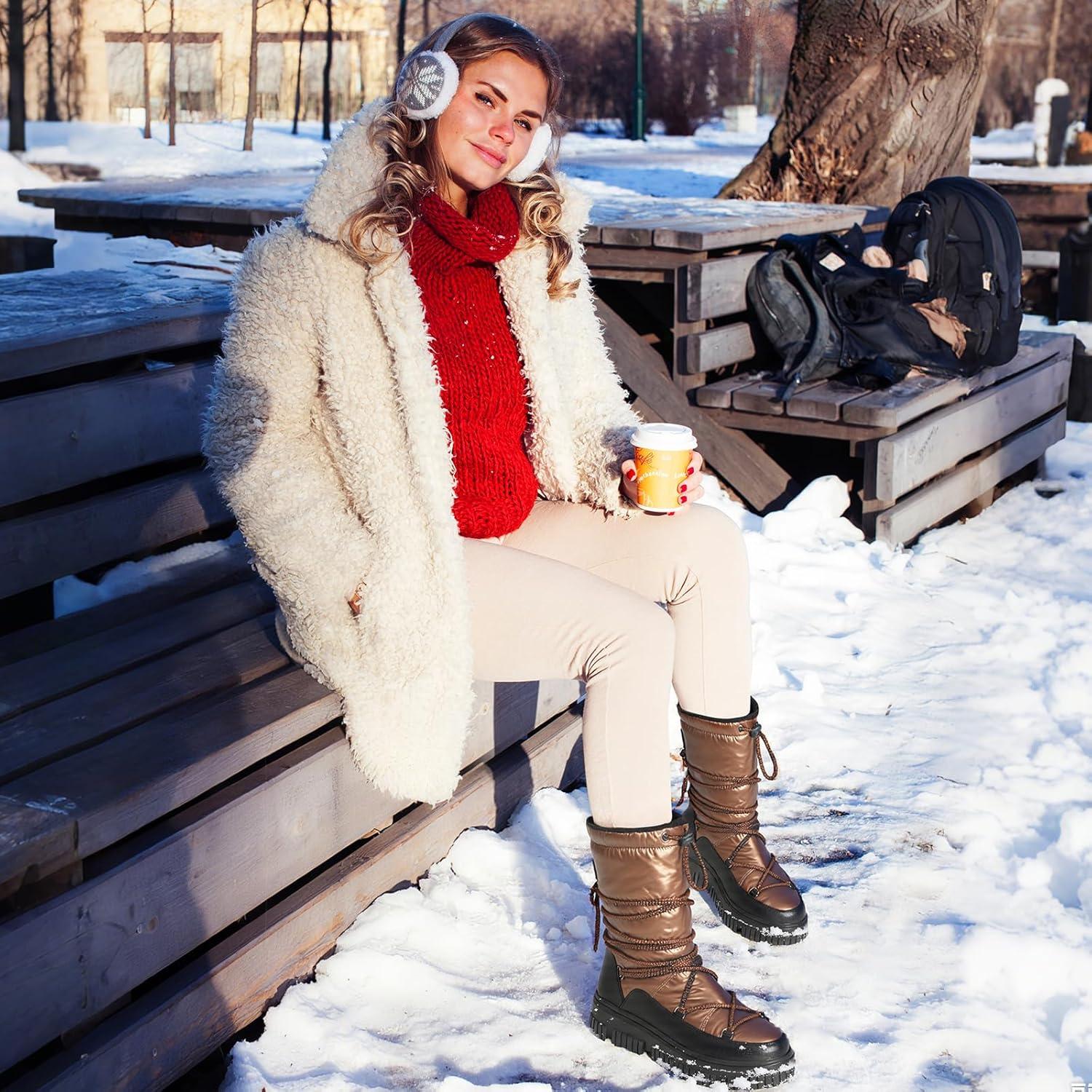 Botas de Nieve HISEA para Mujeres Impermeables Marrón T.8