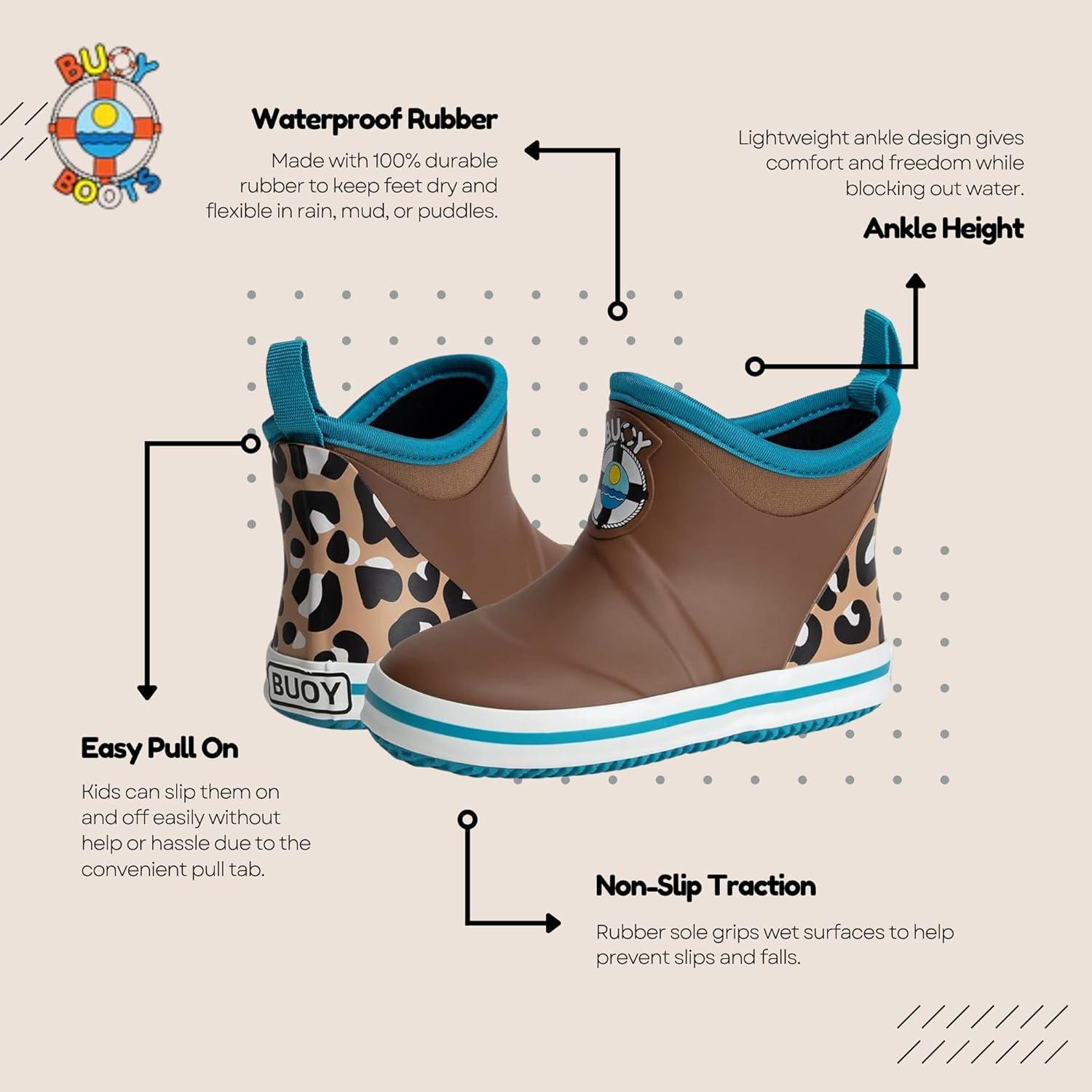 Botas de lluvia Buoy para niños, estampado guepardo, talla 8