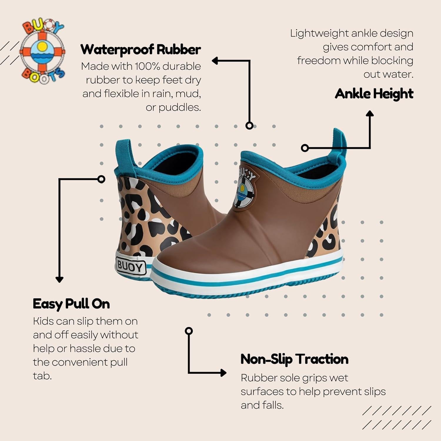 Botas de lluvia Buoy para niños, estampado guepardo, talla 8