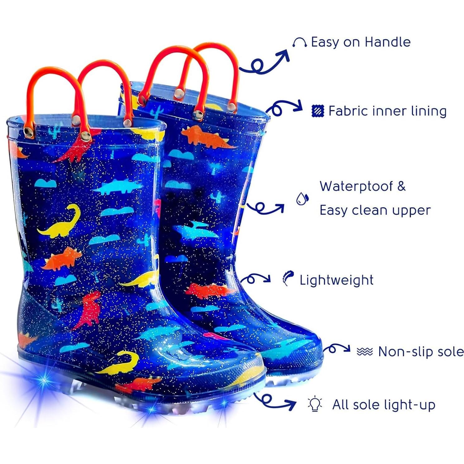 Botas de Lluvia Iluminadas para Niños Dinosaurio Marino