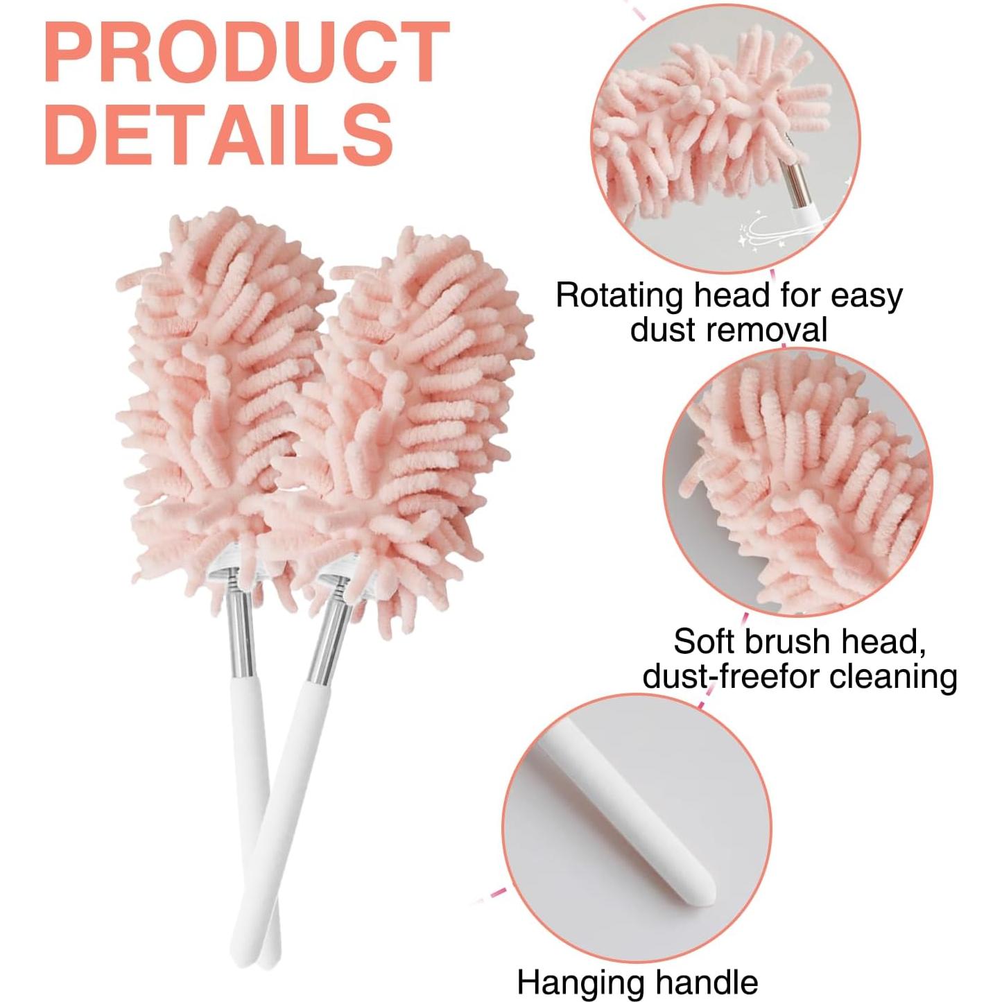 Duster Mini Rosa Retráctil GEDEUBAN - 2 Piezas, 30-76 cm