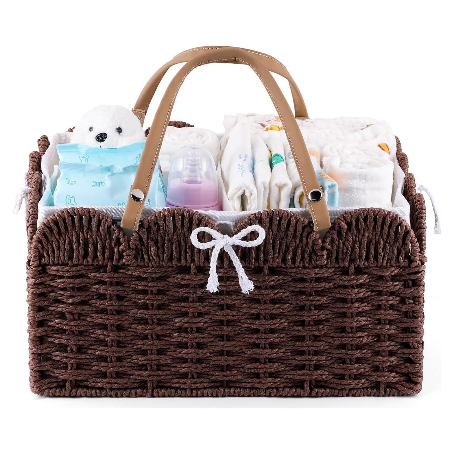 Organizador de Pañales GVKGVK con Forro Extraíble - Cesta de Mimbre
