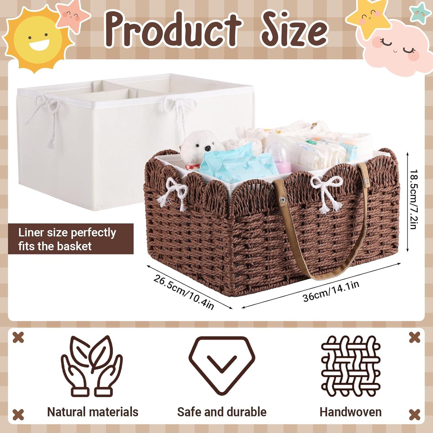 Organizador de Pañales GVKGVK con Forro Extraíble - Cesta de Mimbre