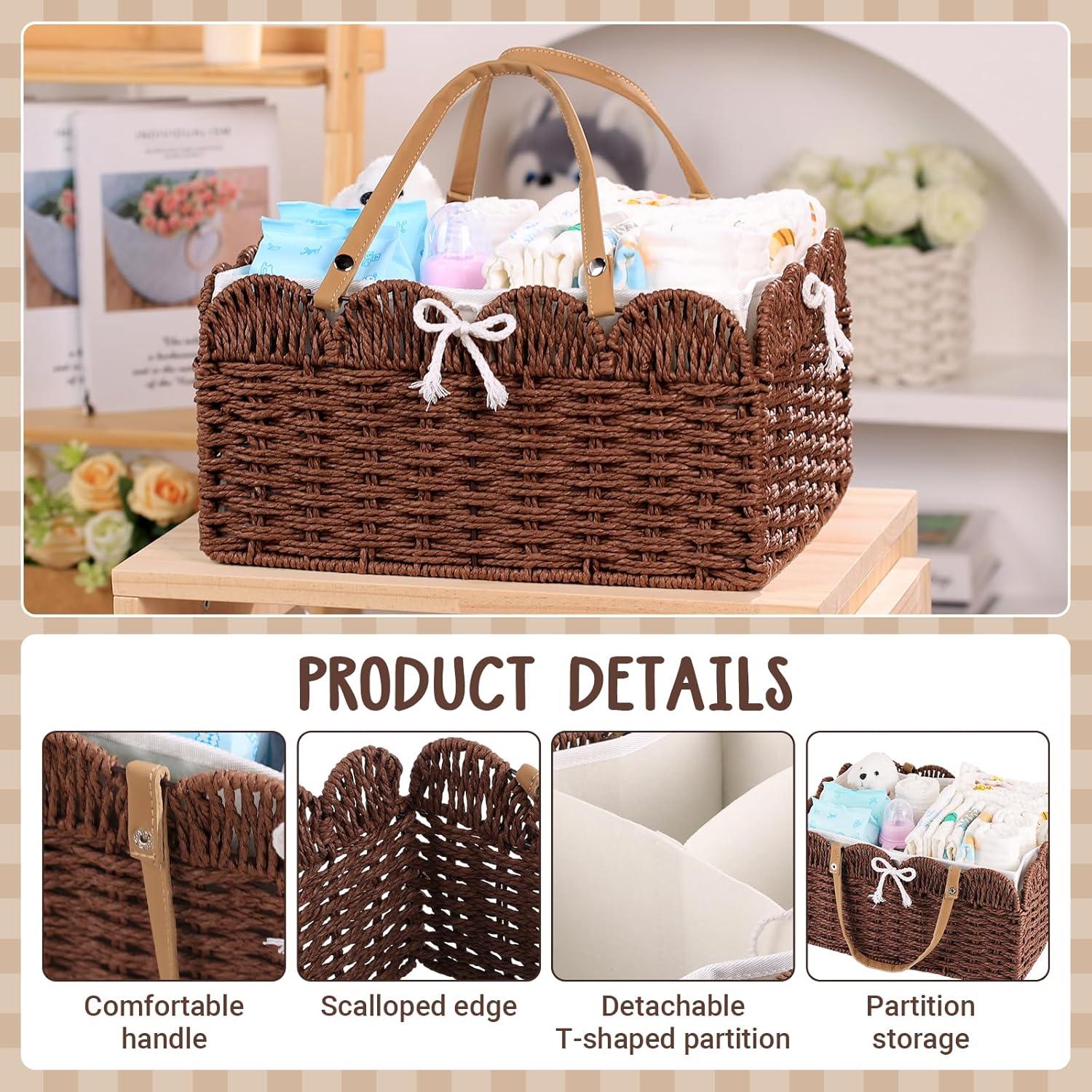 Organizador de Pañales GVKGVK con Forro Extraíble - Cesta de Mimbre