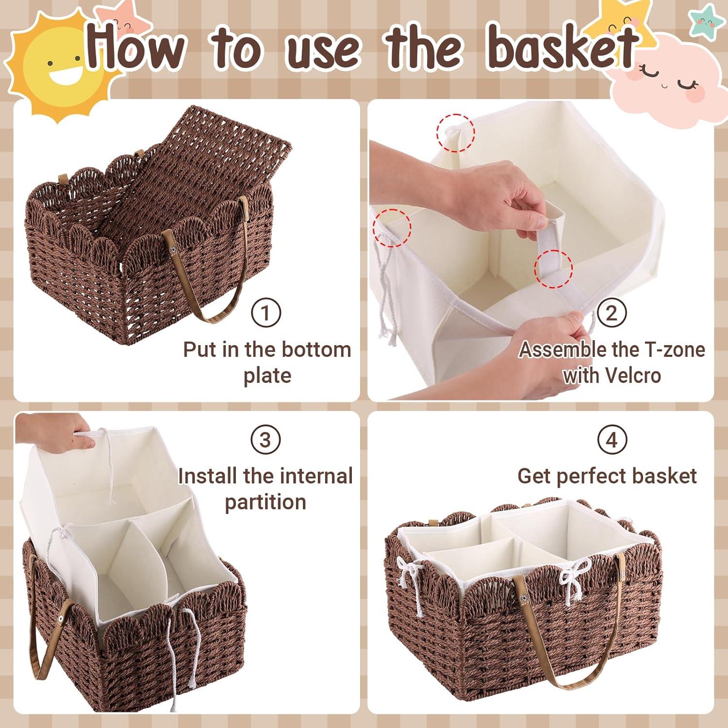 Organizador de Pañales GVKGVK con Forro Extraíble - Cesta de Mimbre