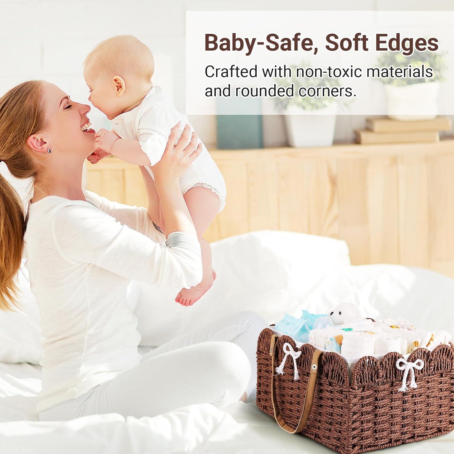 Organizador de Pañales GVKGVK con Forro Extraíble - Cesta de Mimbre