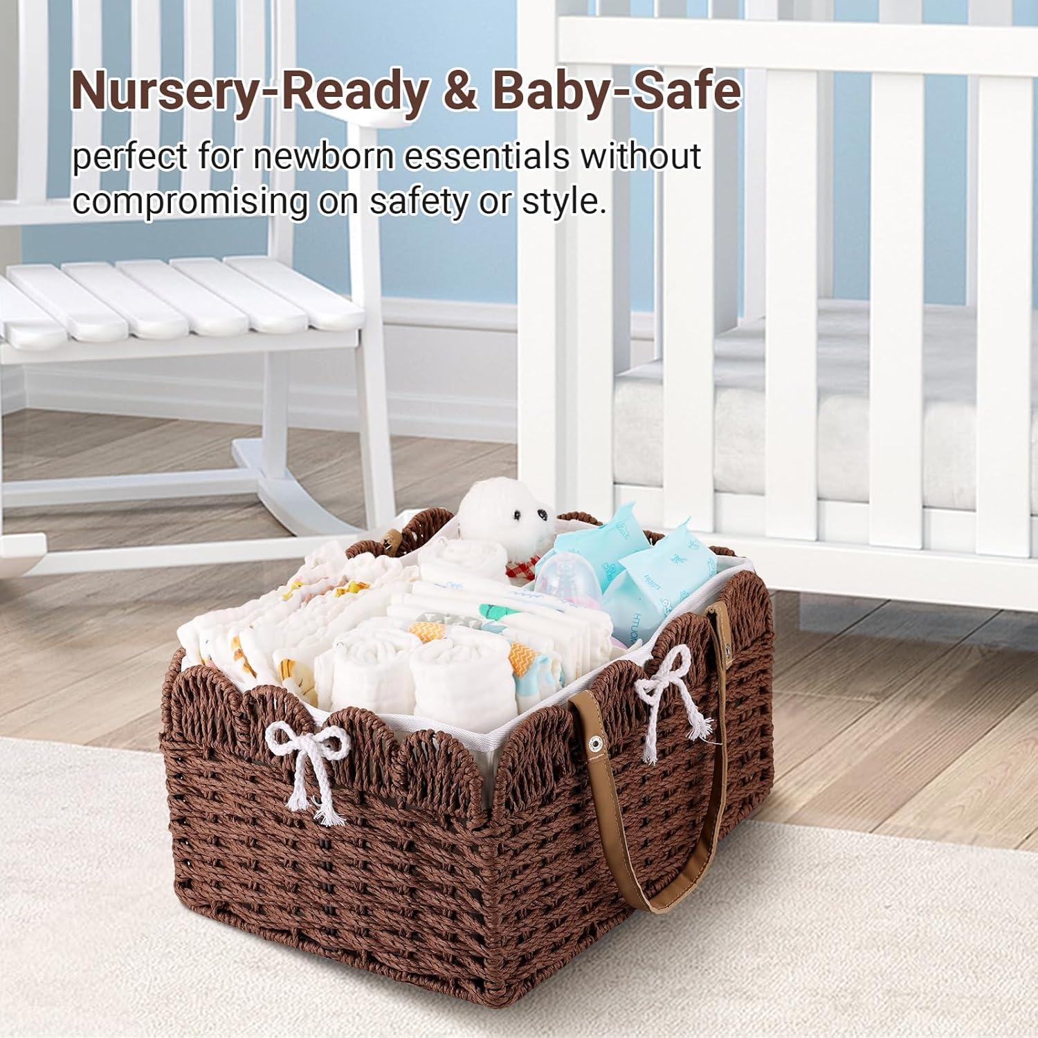 Organizador de Pañales GVKGVK con Forro Extraíble - Cesta de Mimbre