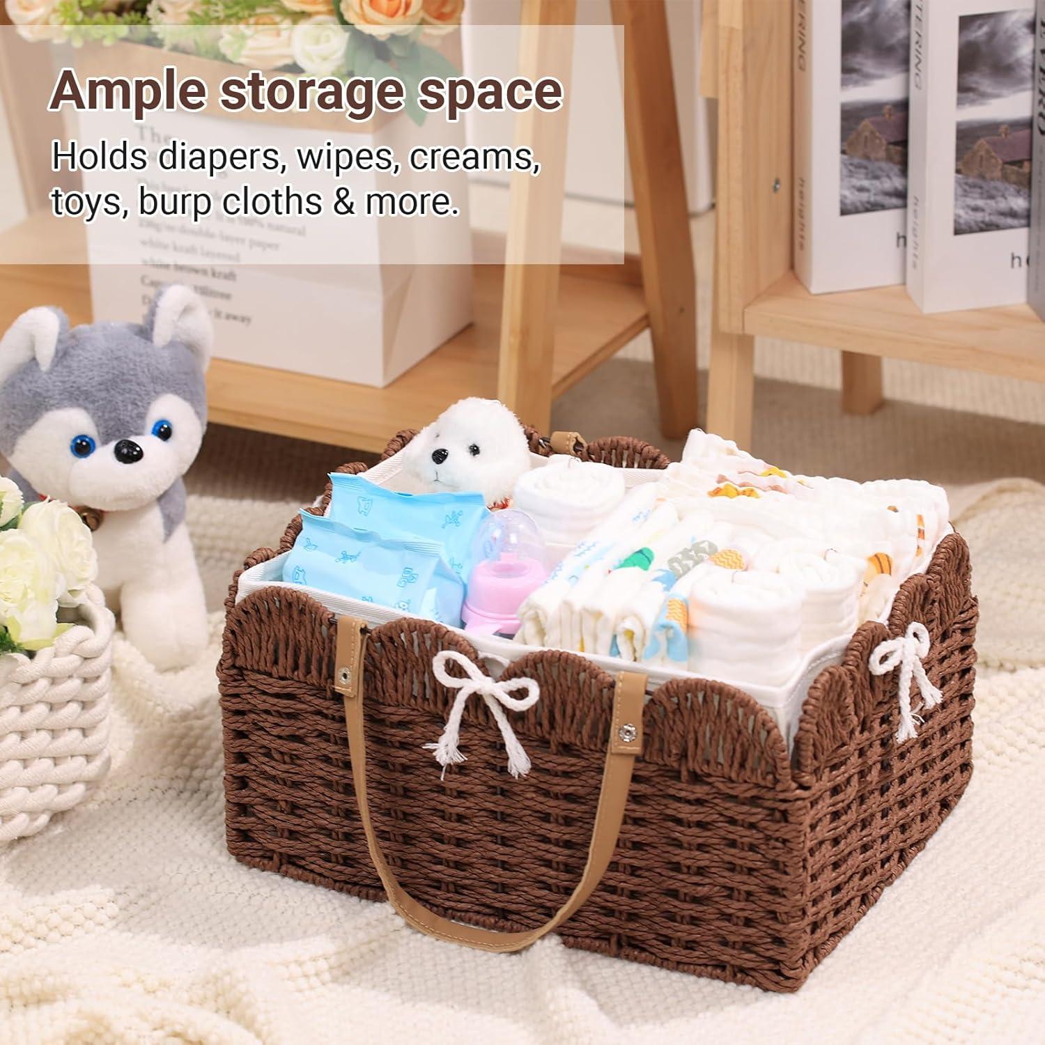 Organizador de Pañales GVKGVK con Forro Extraíble - Cesta de Mimbre