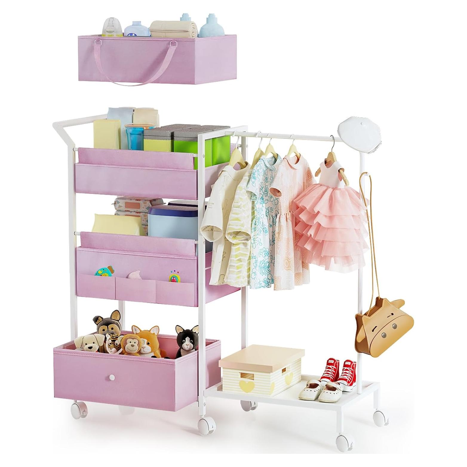 Carro Organizador de Pañales Orekemo Rosa 3 Niveles 84.8x30.5cm