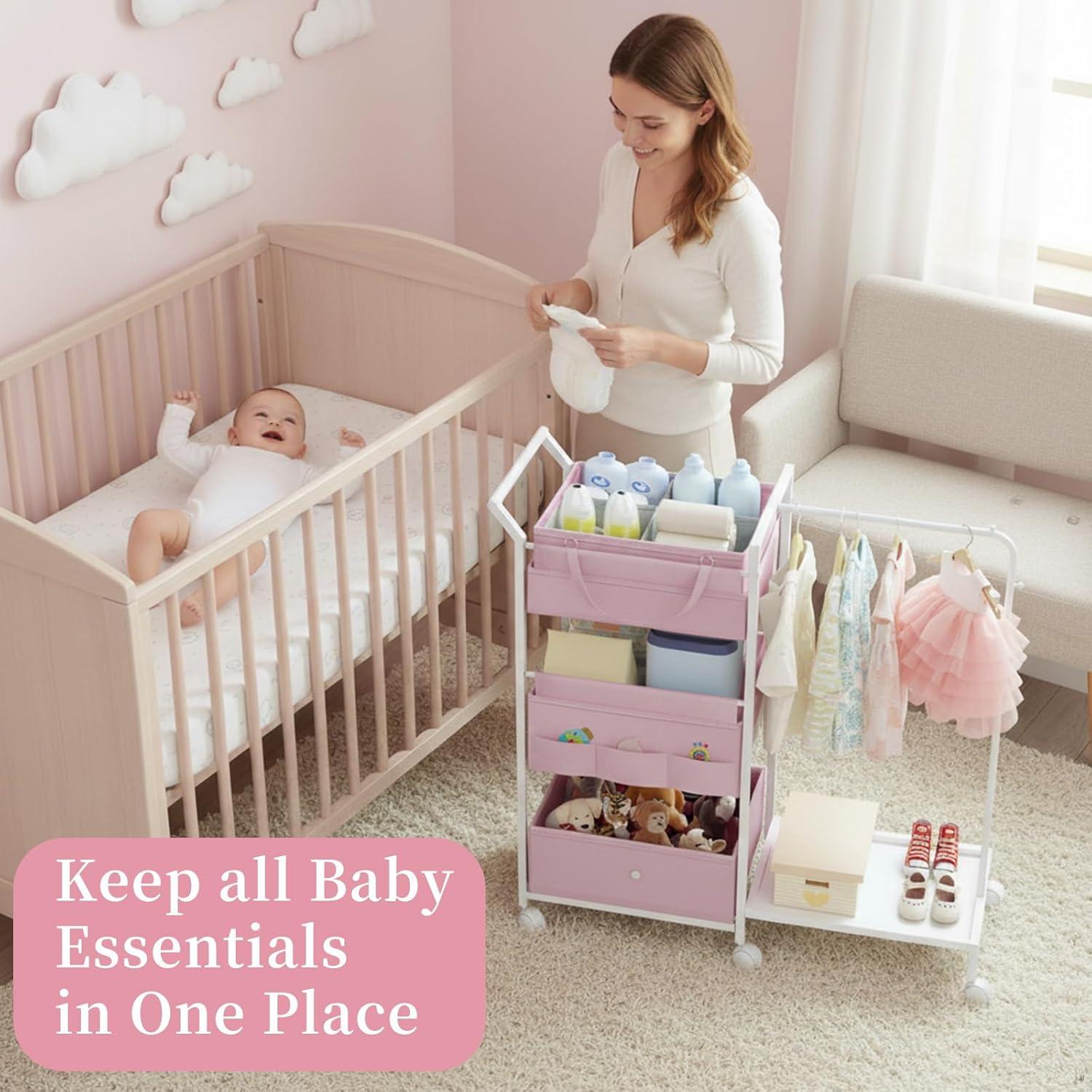 Carro Organizador de Pañales Orekemo Rosa 3 Niveles 84.8x30.5cm