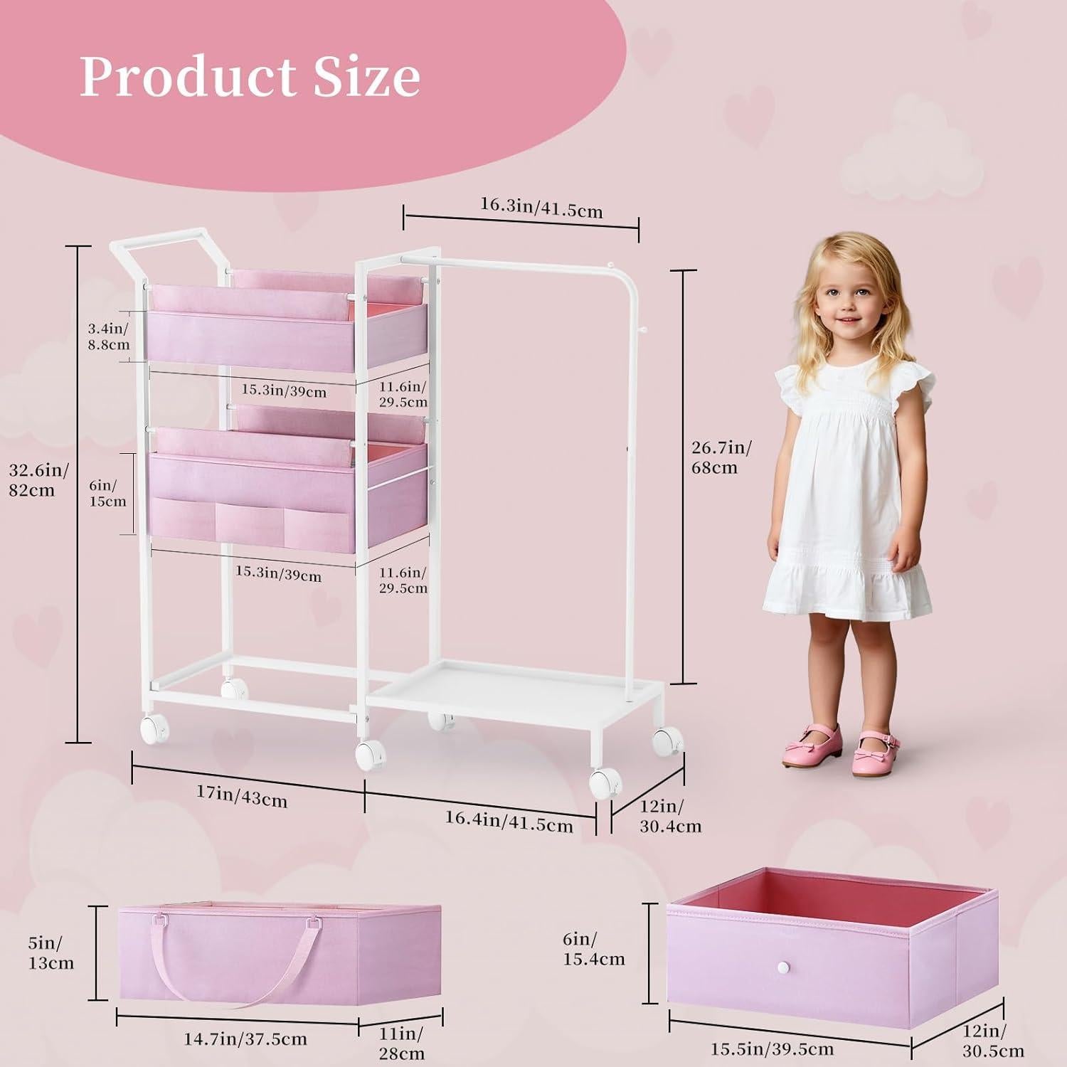 Carro Organizador de Pañales Orekemo Rosa 3 Niveles 84.8x30.5cm