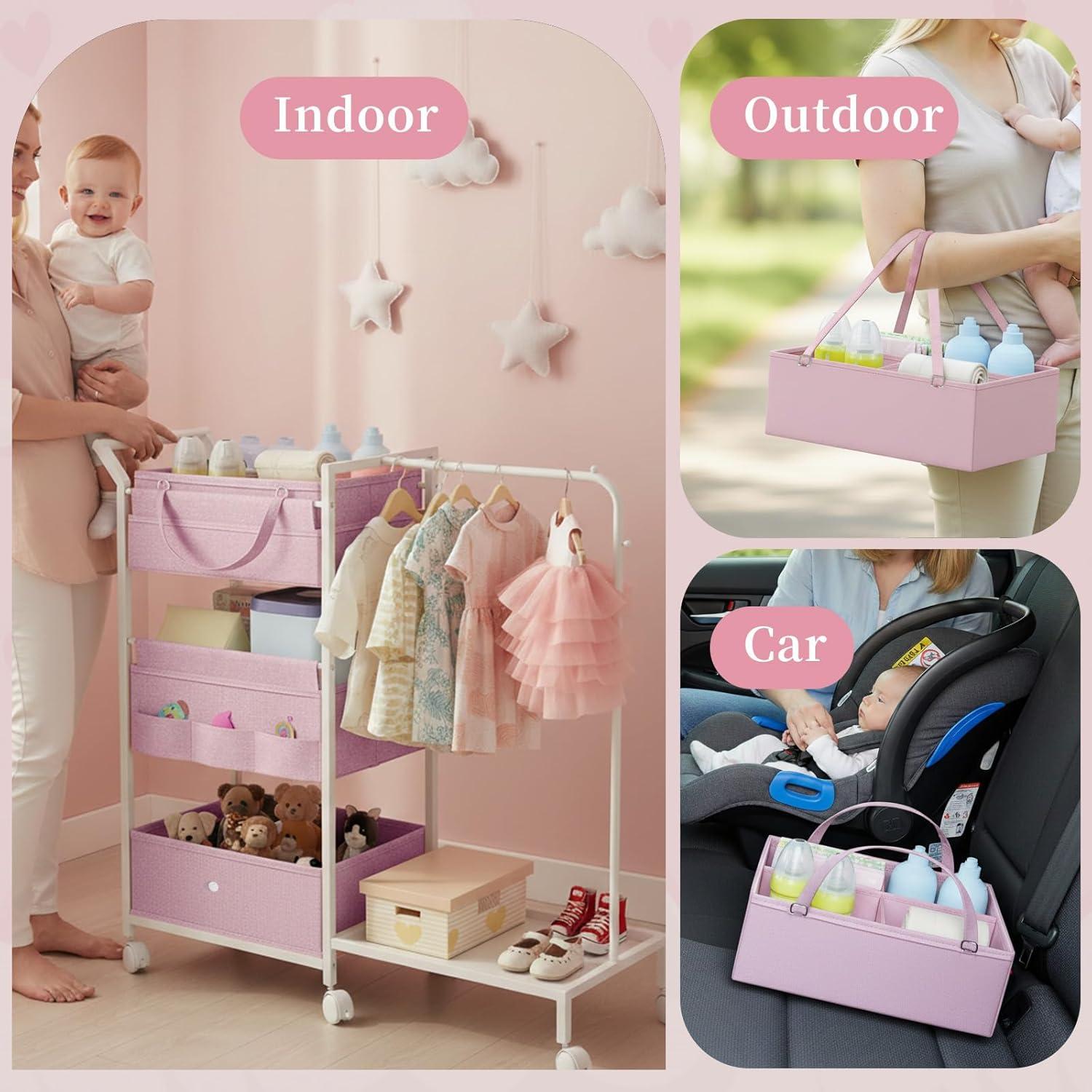 Carro Organizador de Pañales Orekemo Rosa 3 Niveles 84.8x30.5cm