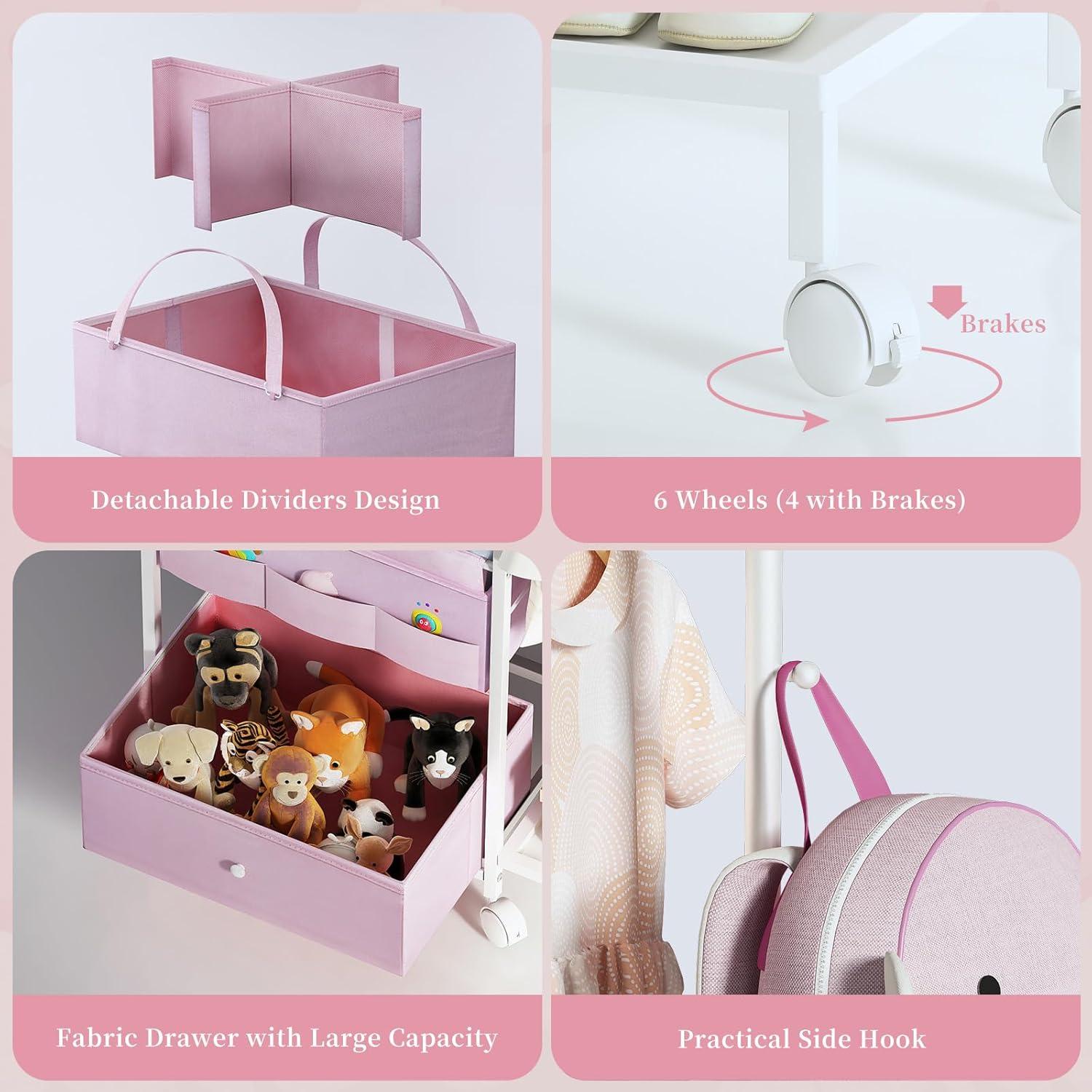 Carro Organizador de Pañales Orekemo Rosa 3 Niveles 84.8x30.5cm