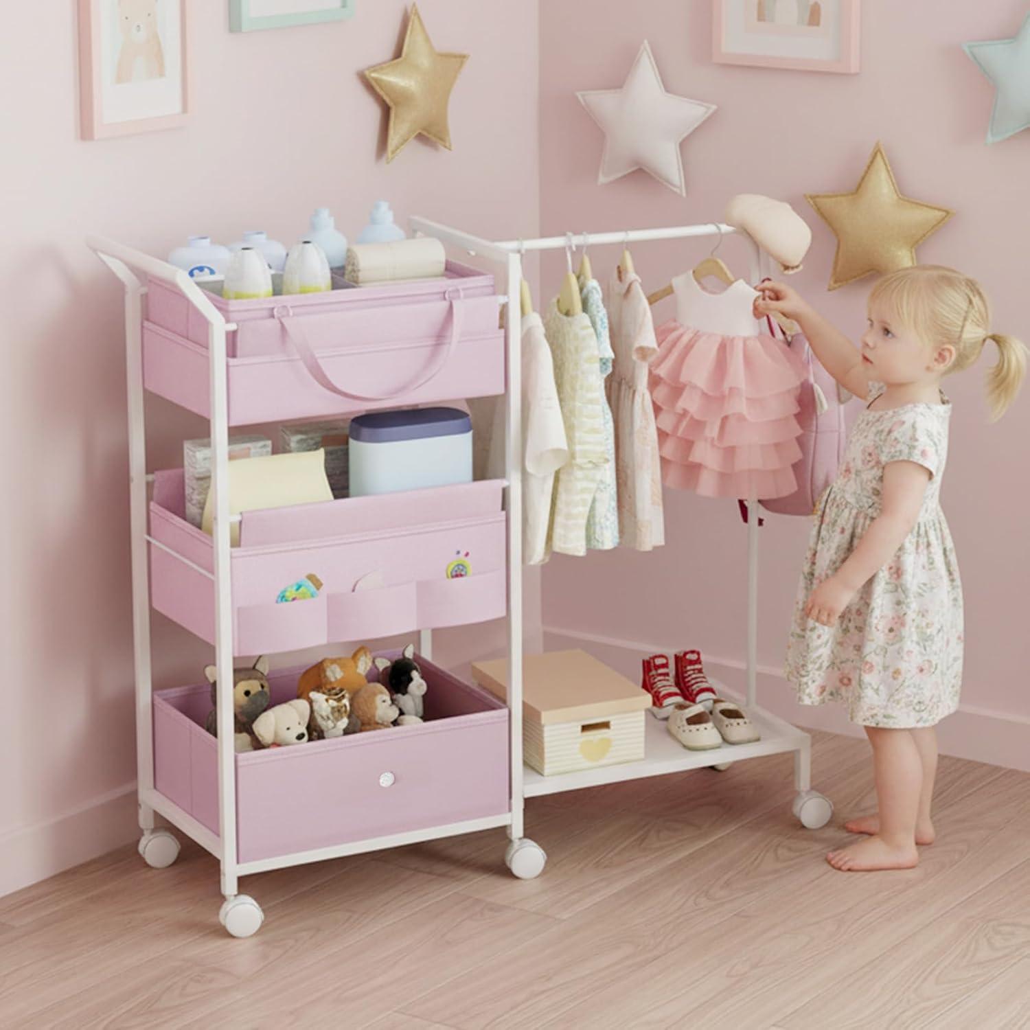 Carro Organizador de Pañales Orekemo Rosa 3 Niveles 84.8x30.5cm