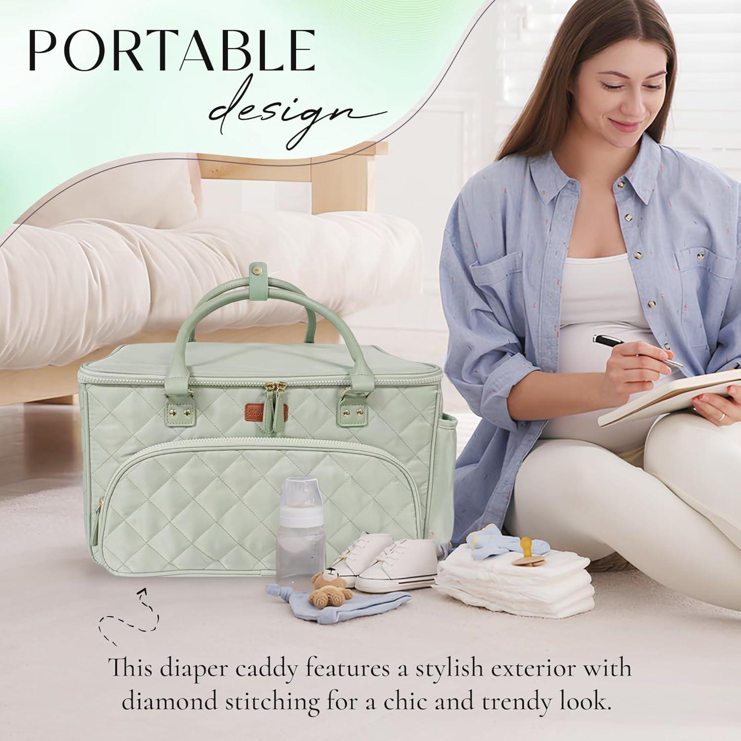 Bolsa de Pañales Tote Verde MCD001 con Divisores y Cremallera