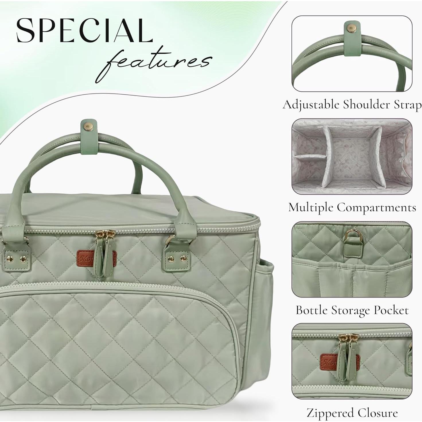 Bolsa de Pañales Tote Verde MCD001 con Divisores y Cremallera