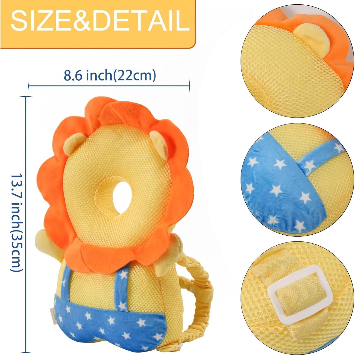 Mochila Protectora de Cabeza Bebé León - Suave y Ligera