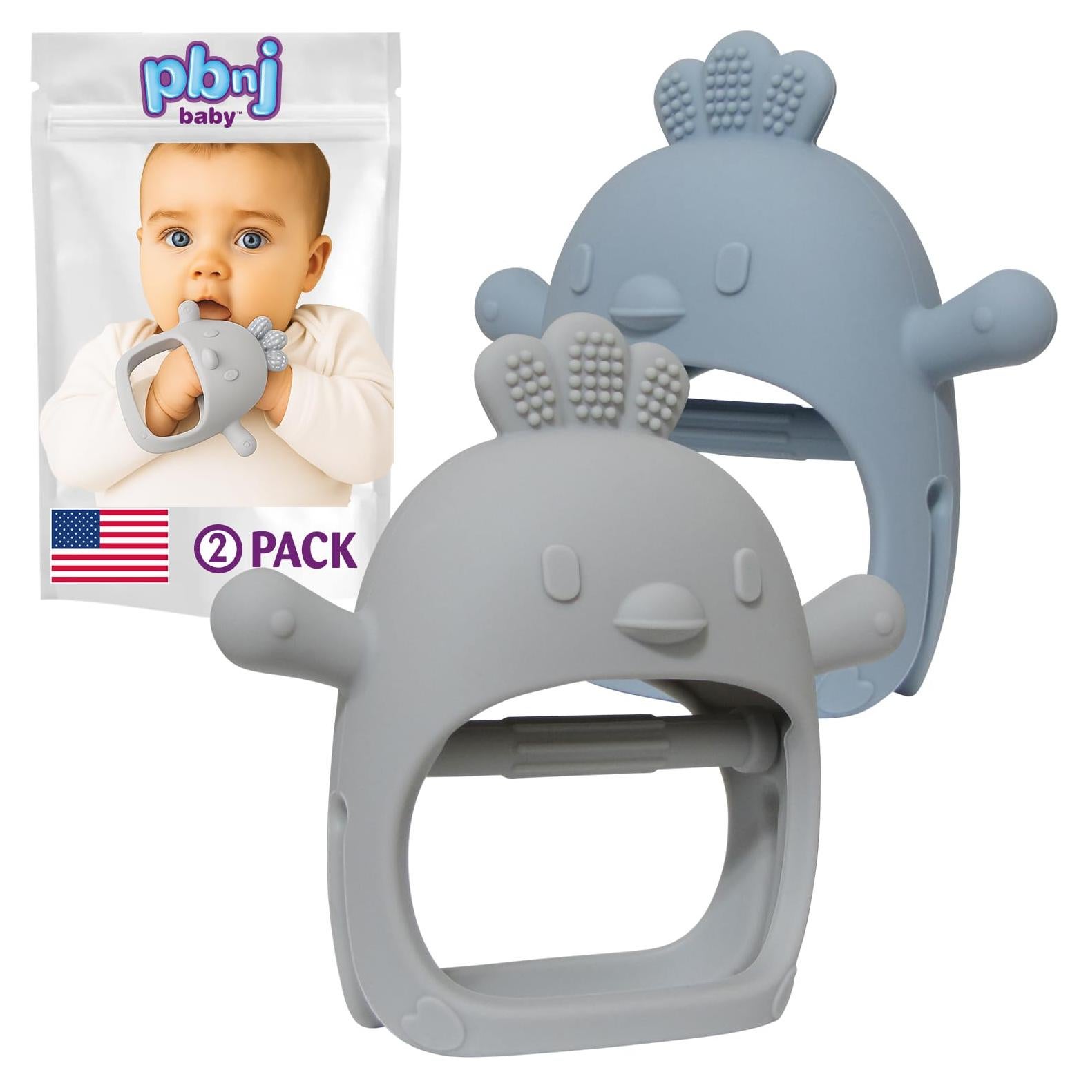 Guante de Silicona para Mordedores PBnJ - 2 Paquete Gris/Azul