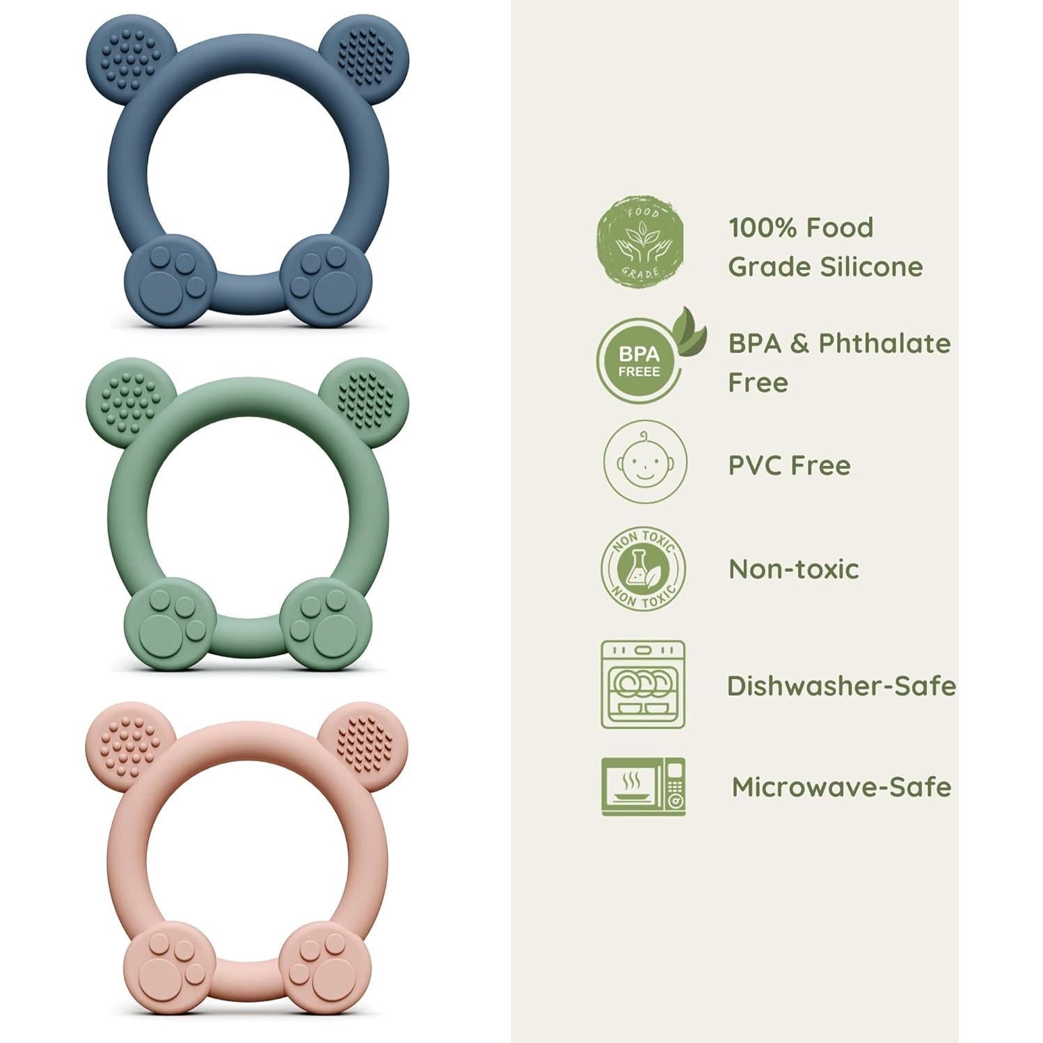 Mordedores de Silicona PandaEar 3 Pack - Bebés 0-12 Meses