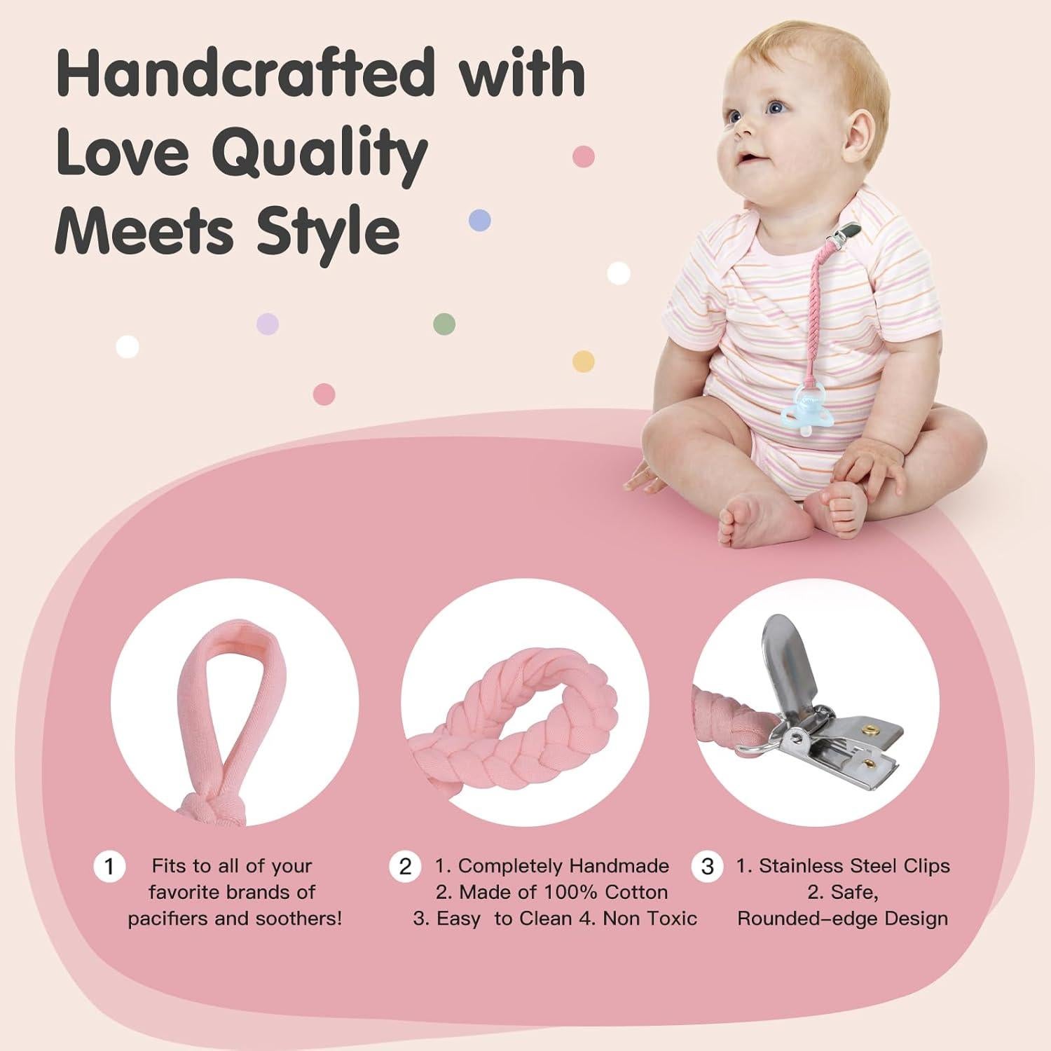 Clip de Chupete Hecho a Mano Boukipow - 6 Colores Neutros