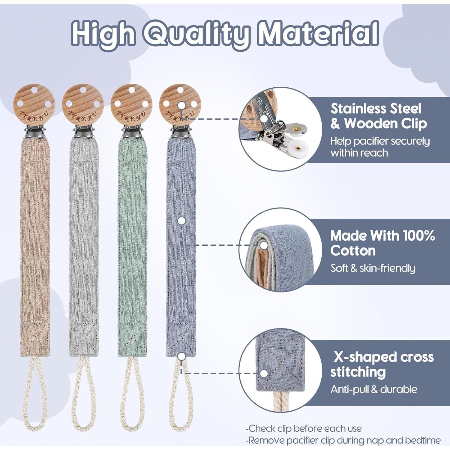 Clip de Chupete TYRY.HU - Paquete de 4 Correas Suaves