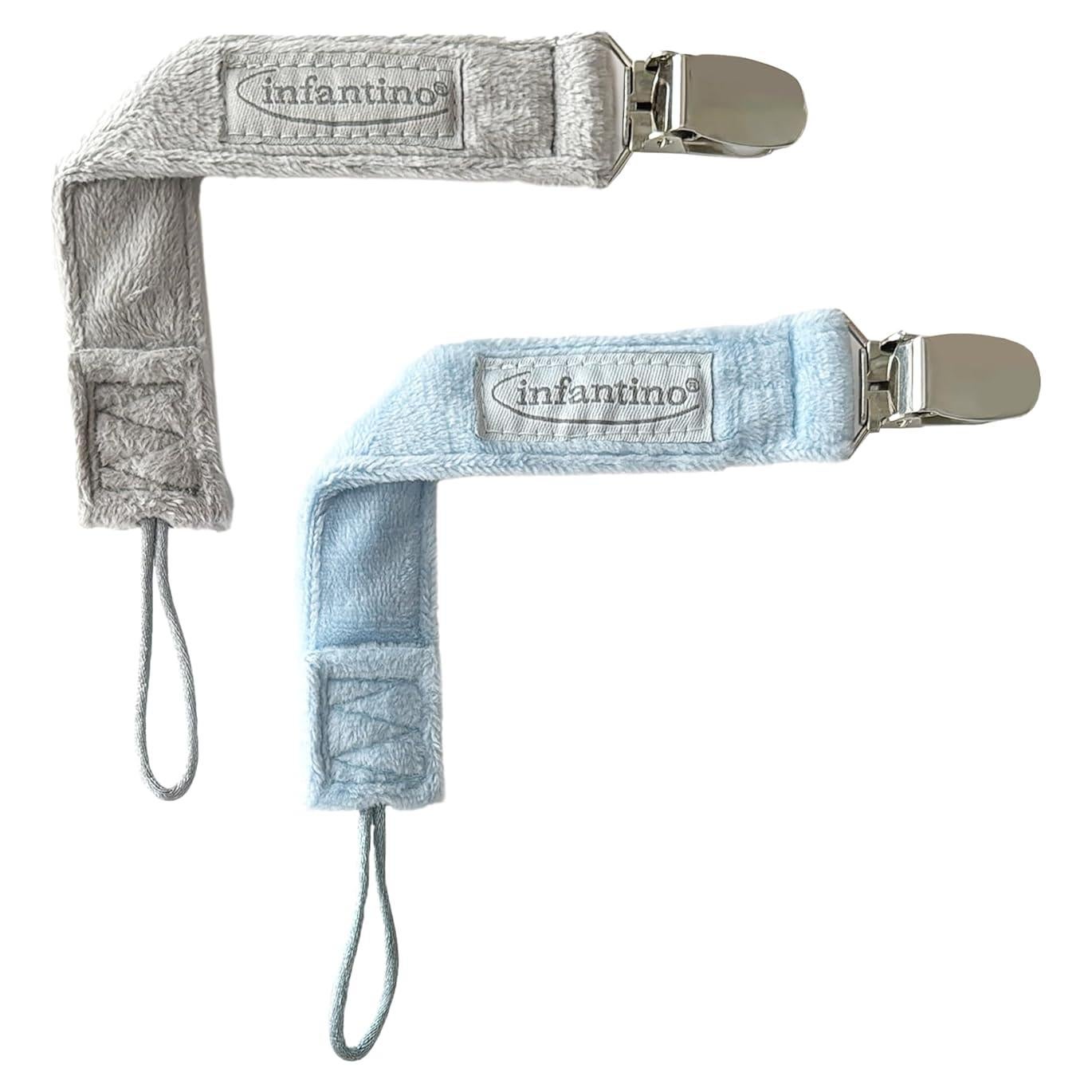 Infantino PaciGrip Luxe 2-Pack Clips de Chupete Suaves Azul y Gris
