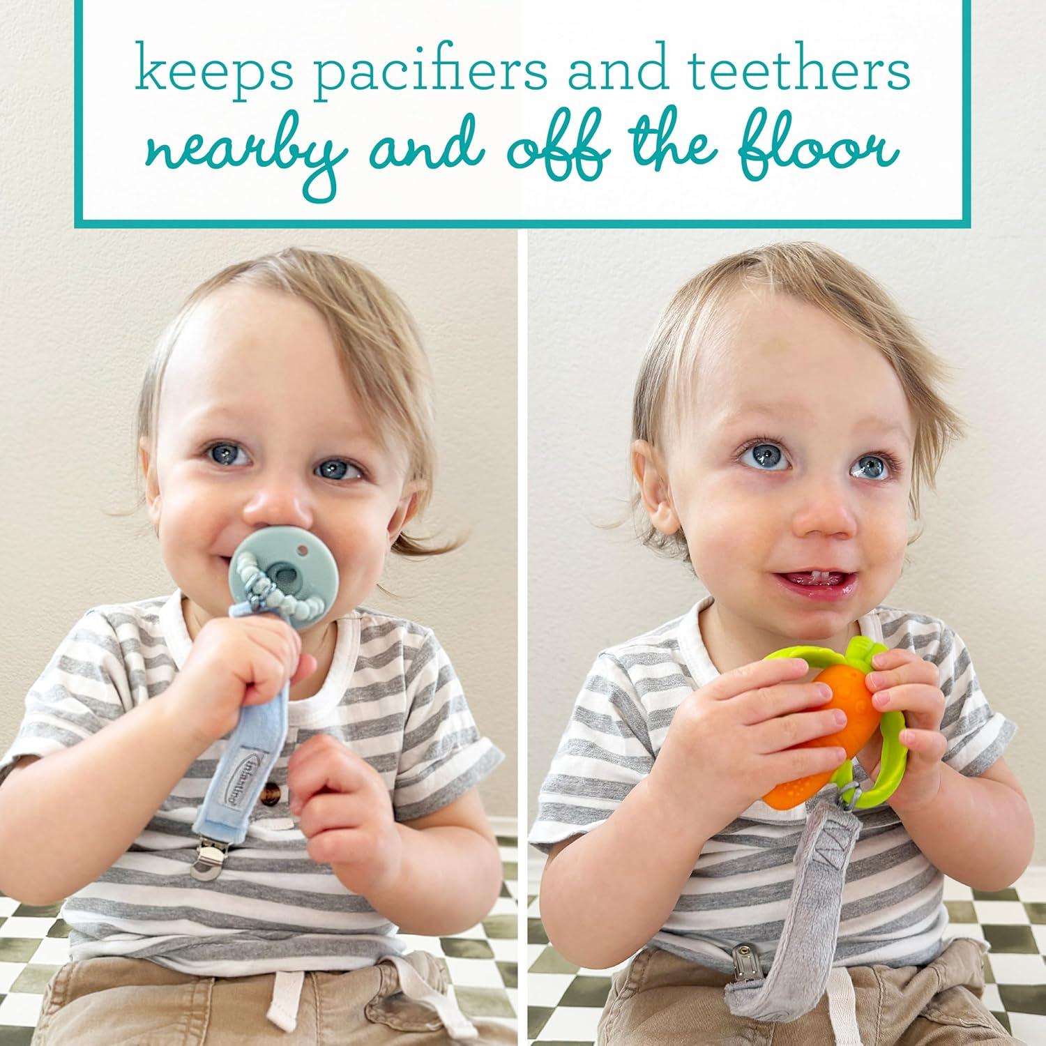 Infantino PaciGrip Luxe 2-Pack Clips de Chupete Suaves Azul y Gris