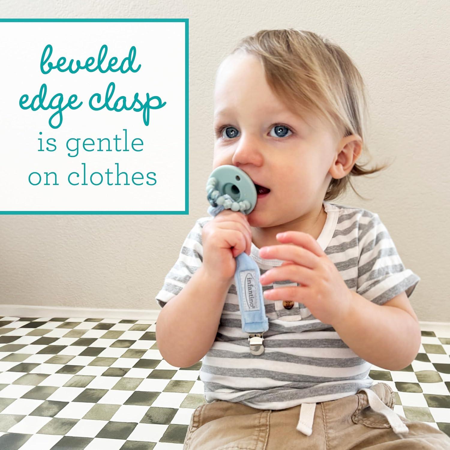 Infantino PaciGrip Luxe 2-Pack Clips de Chupete Suaves Azul y Gris