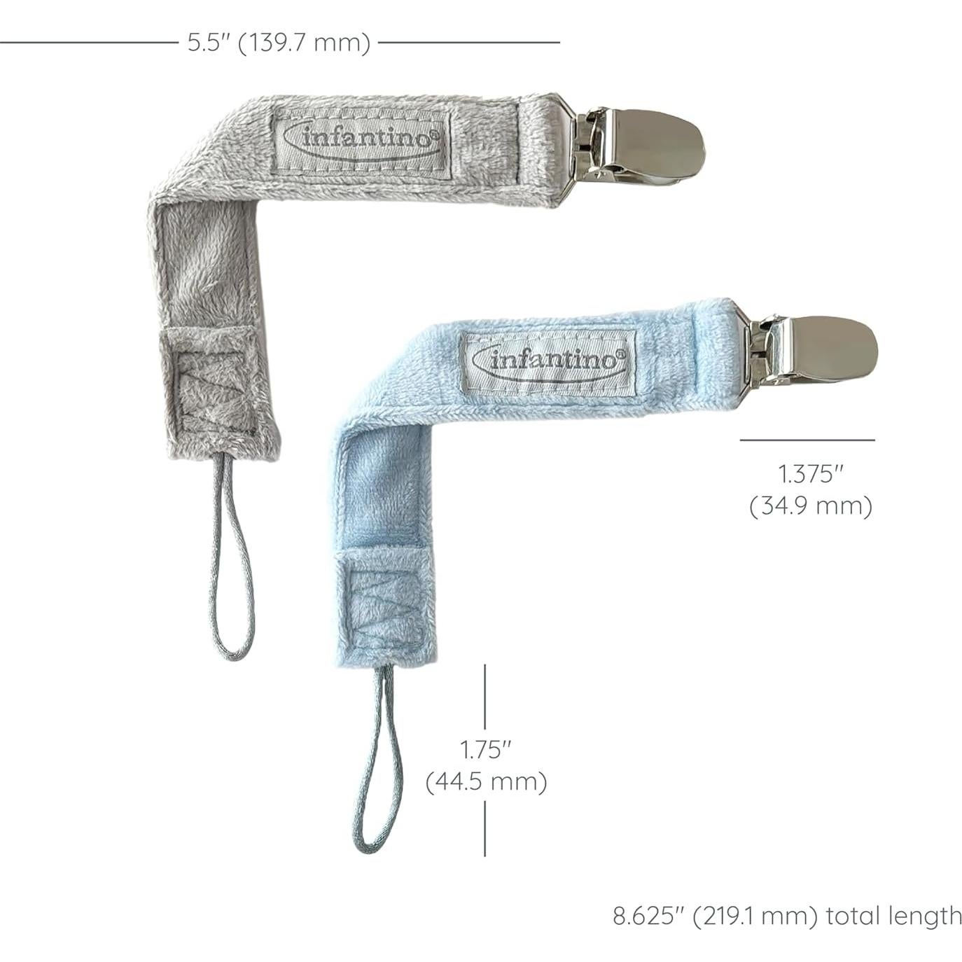 Infantino PaciGrip Luxe 2-Pack Clips de Chupete Suaves Azul y Gris