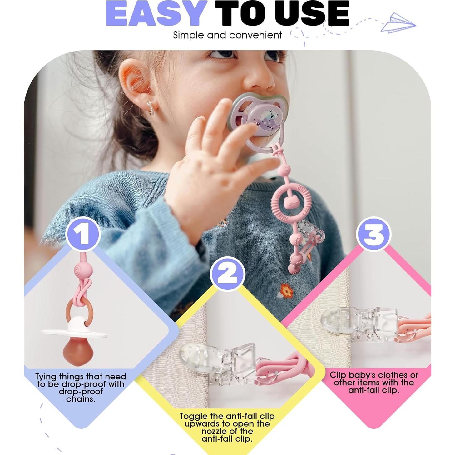 Clip de Chupete Neepanda - Silicona Segura, Paquete de 3