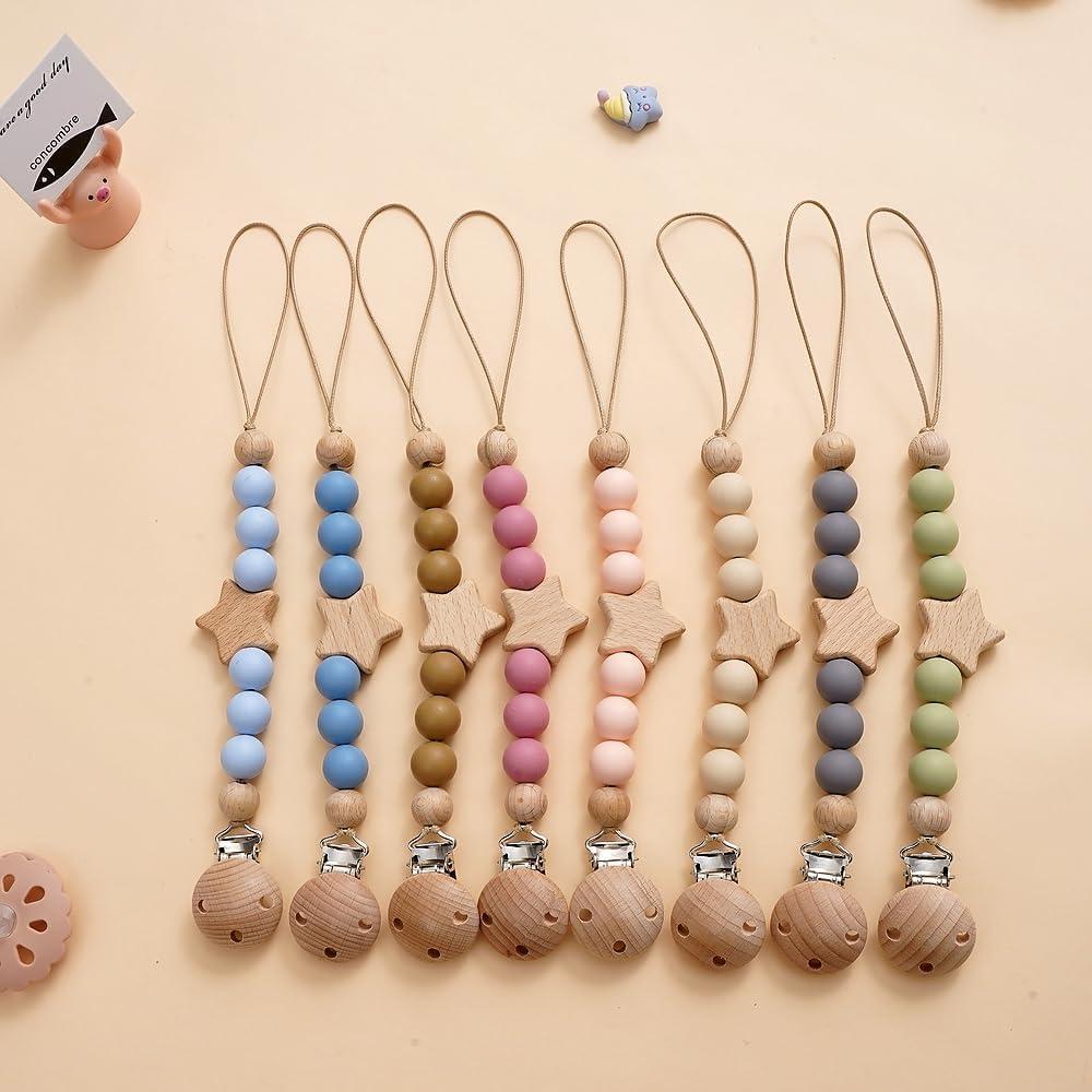 Clip de Chupete de Silicona y Madera Verde - 2 Piezas