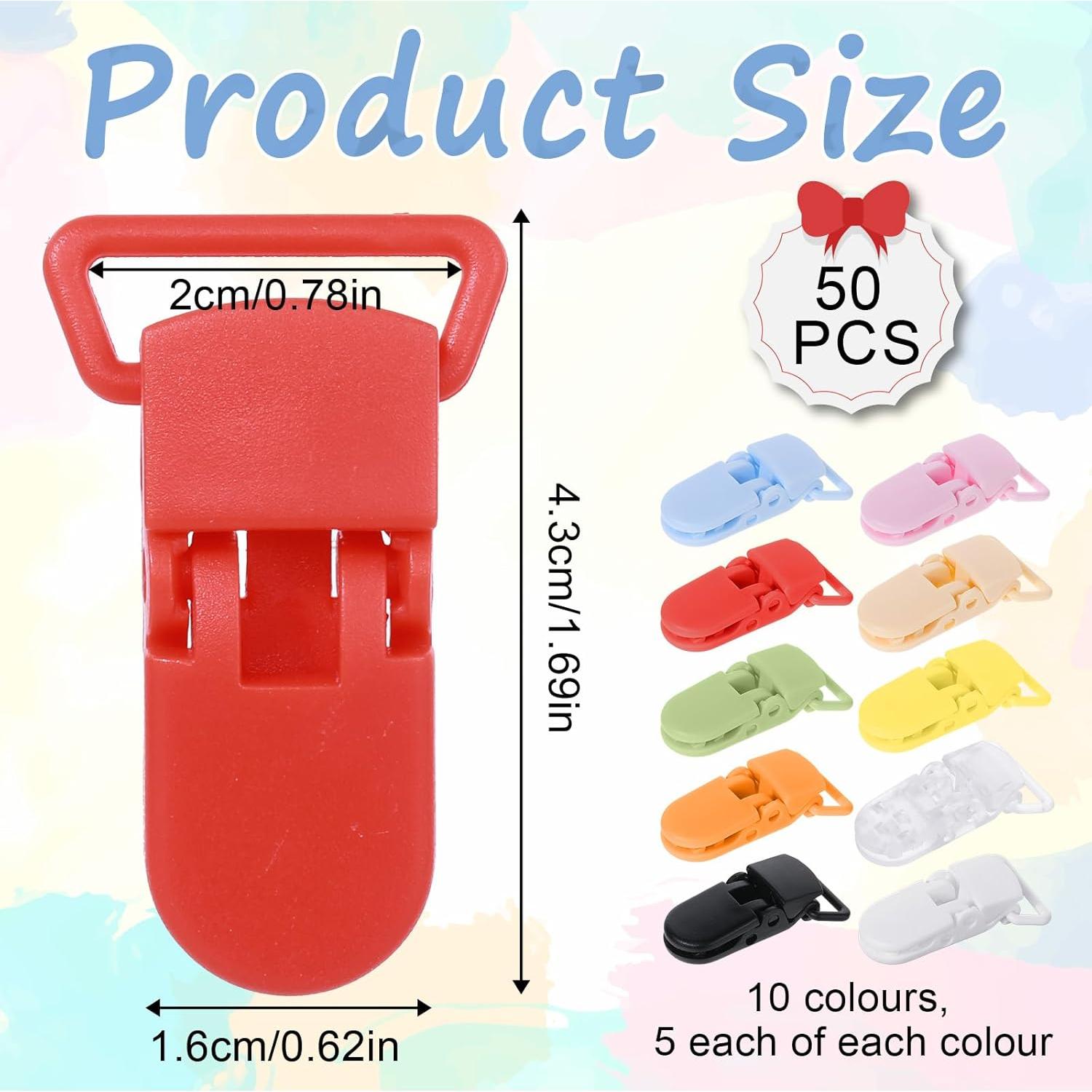 Juego de 50 Clips Sujetadores de Chupetes Coloridos - Plástico
