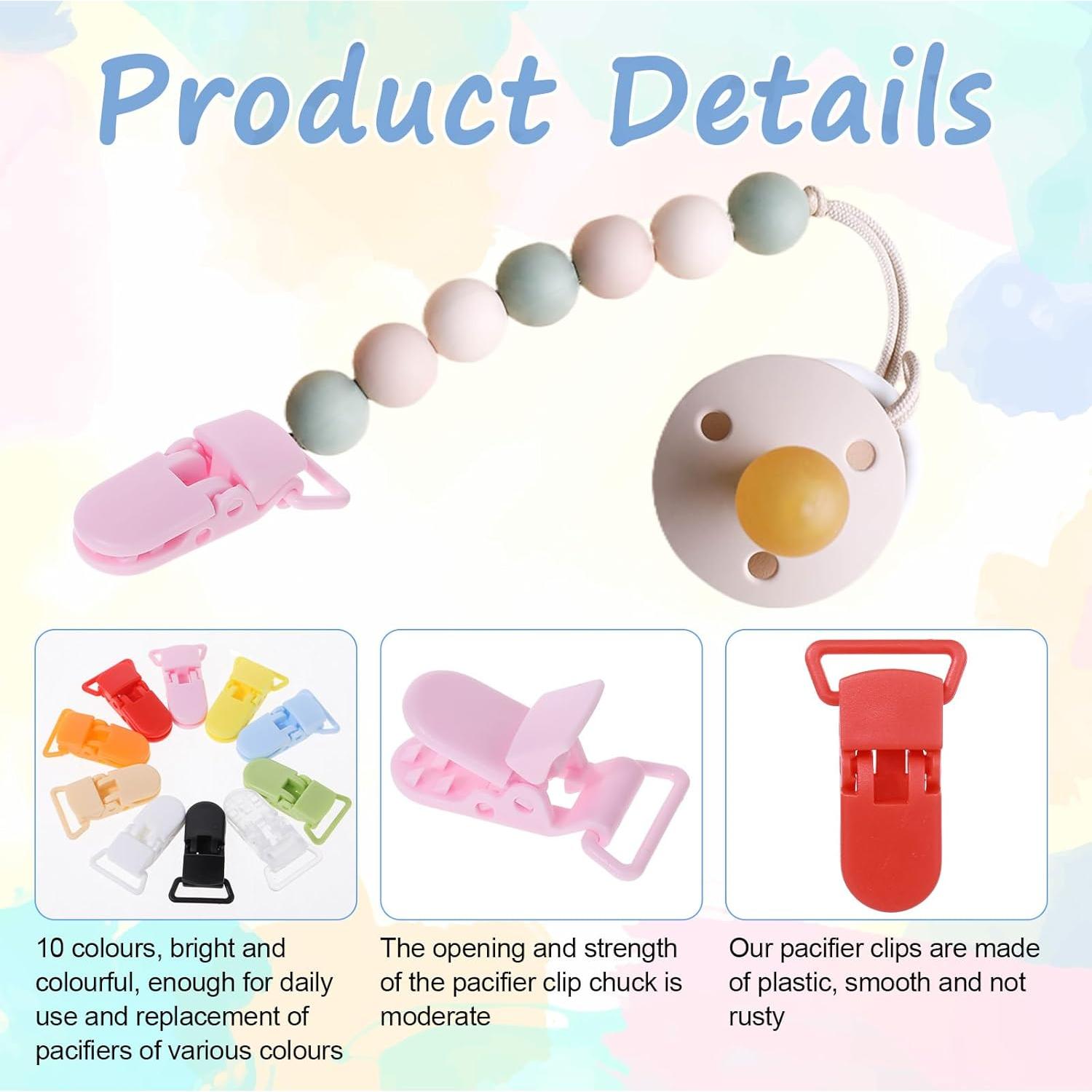 Juego de 50 Clips Sujetadores de Chupetes Coloridos - Plástico