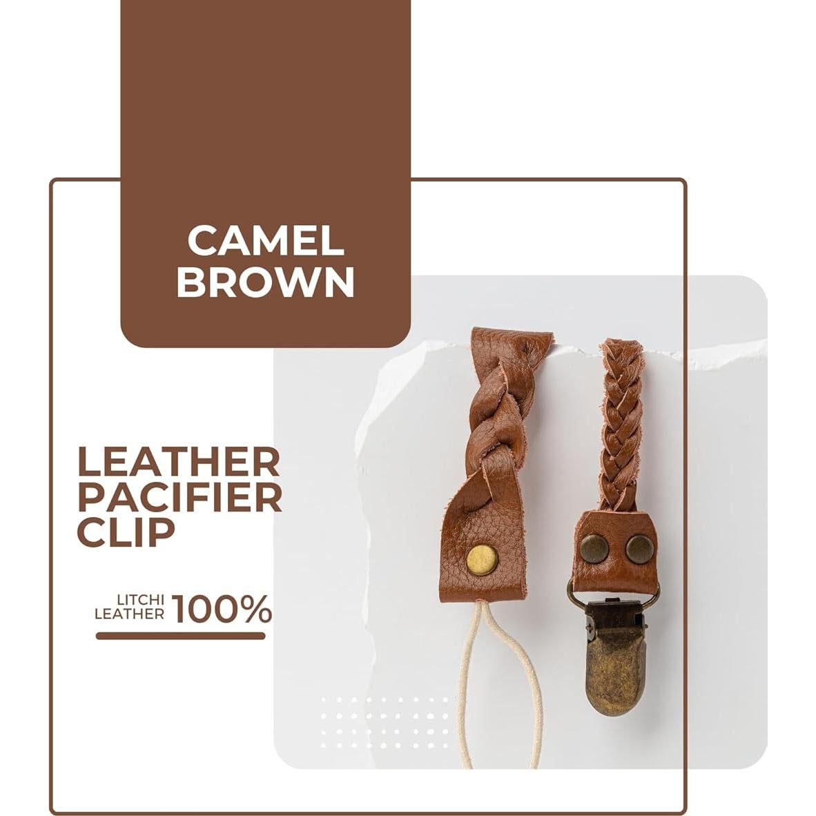 Clips de Chupete de Cuero Premium Little Bug Boutique - Marrón Camello