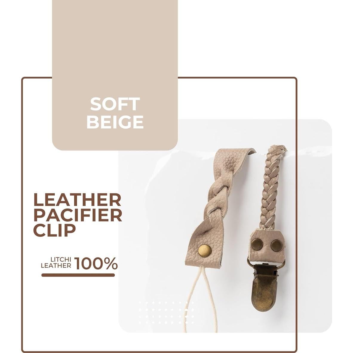 Clips de Chupete de Cuero Premium Little Bug Boutique - Marrón Camello