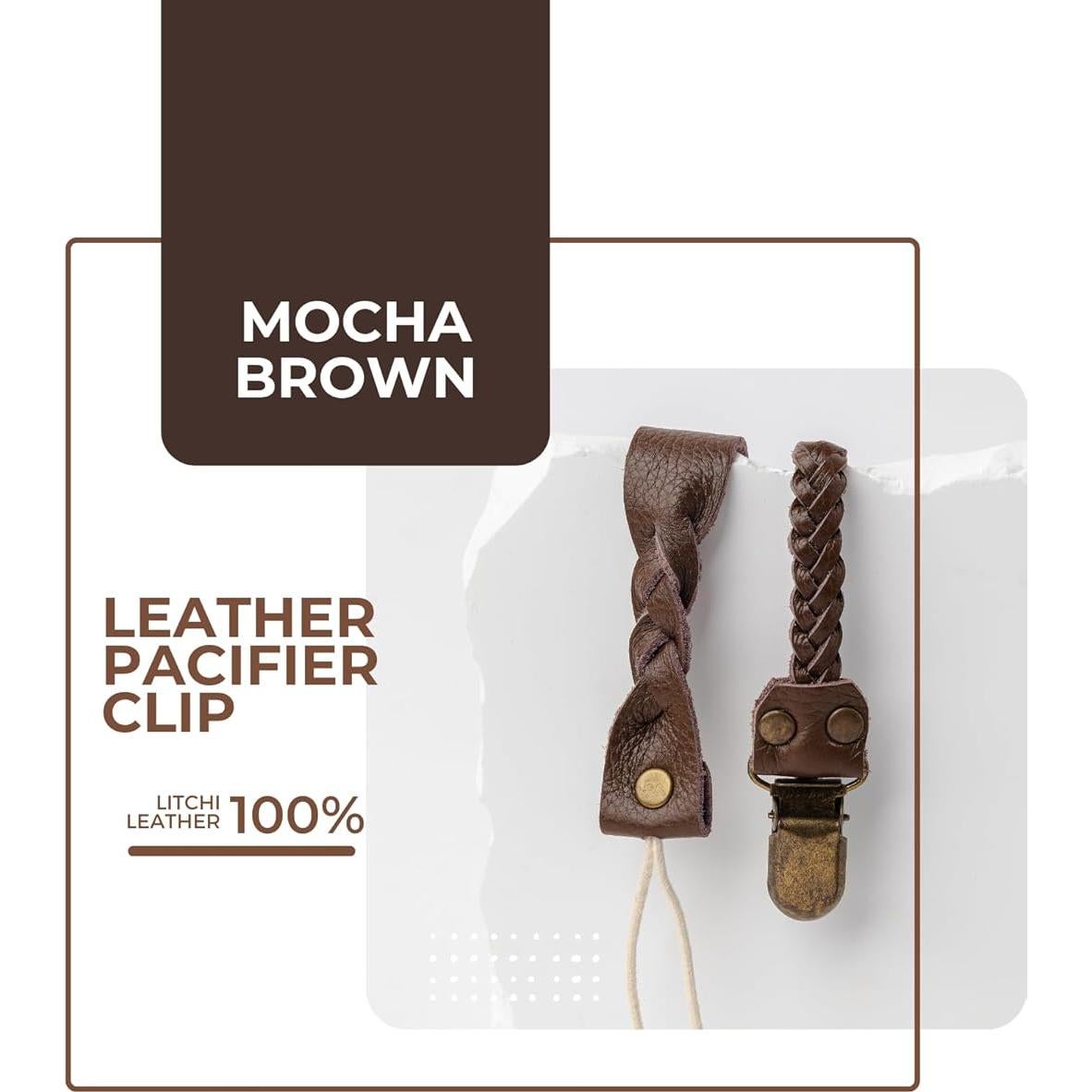 Clips de Chupete de Cuero Premium Little Bug Boutique - Marrón Camello