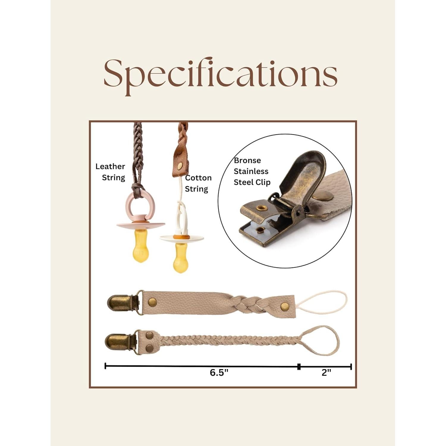 Clips de Chupete de Cuero Premium Little Bug Boutique - Marrón Camello