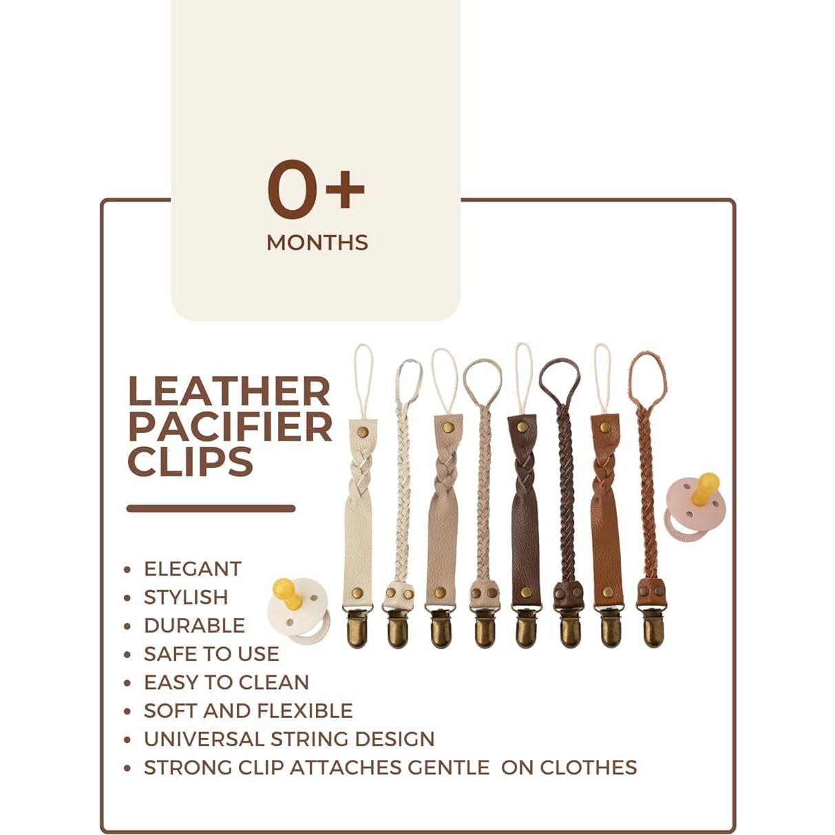 Clips de Chupete de Cuero Premium Little Bug Boutique - Marrón Camello
